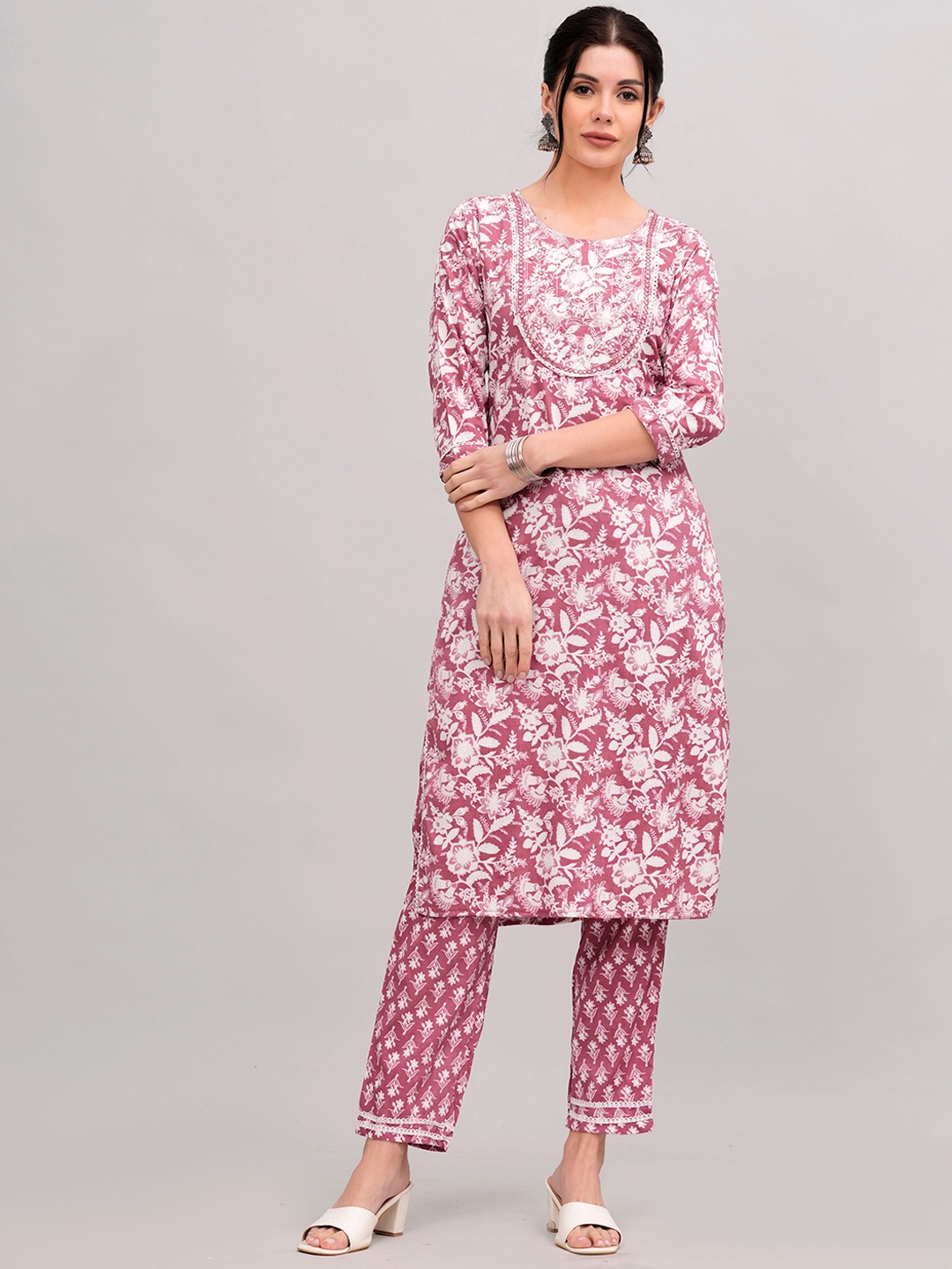 

KALINI Floral Printed Kurta With Trouser, Pink