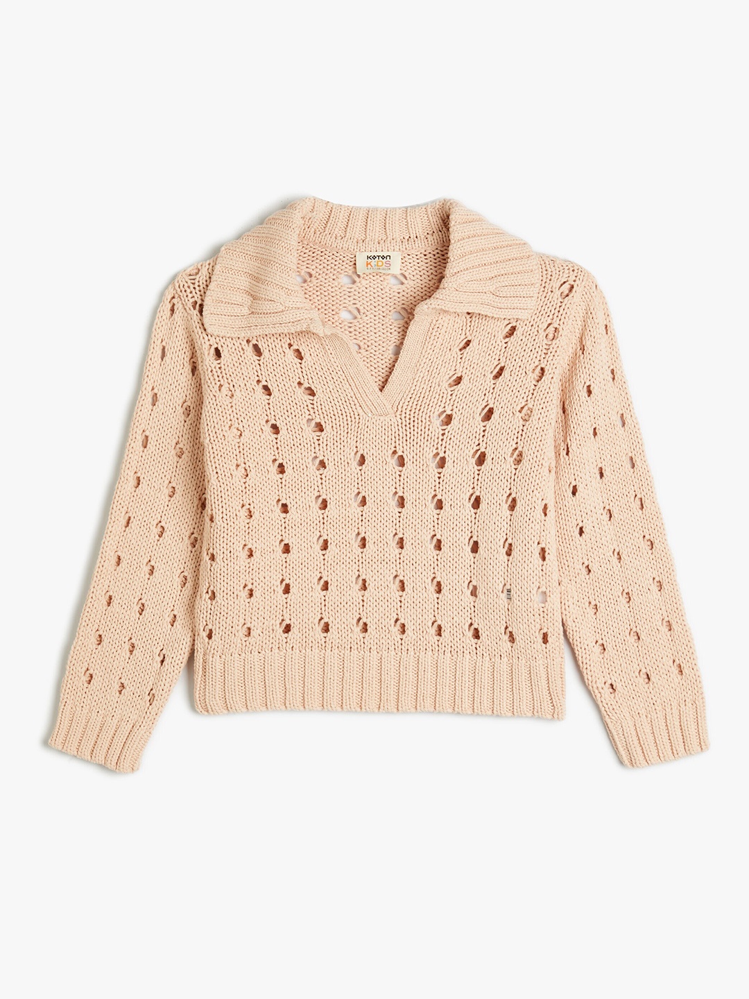 

Koton Girls Open Knit Pure Acrylic Crop Pullover Sweater, Beige