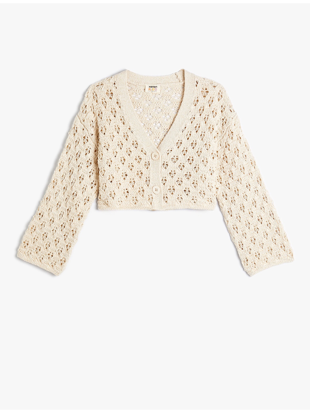 

Koton Girls Open Knit Crop Cardigan Sweater, Beige