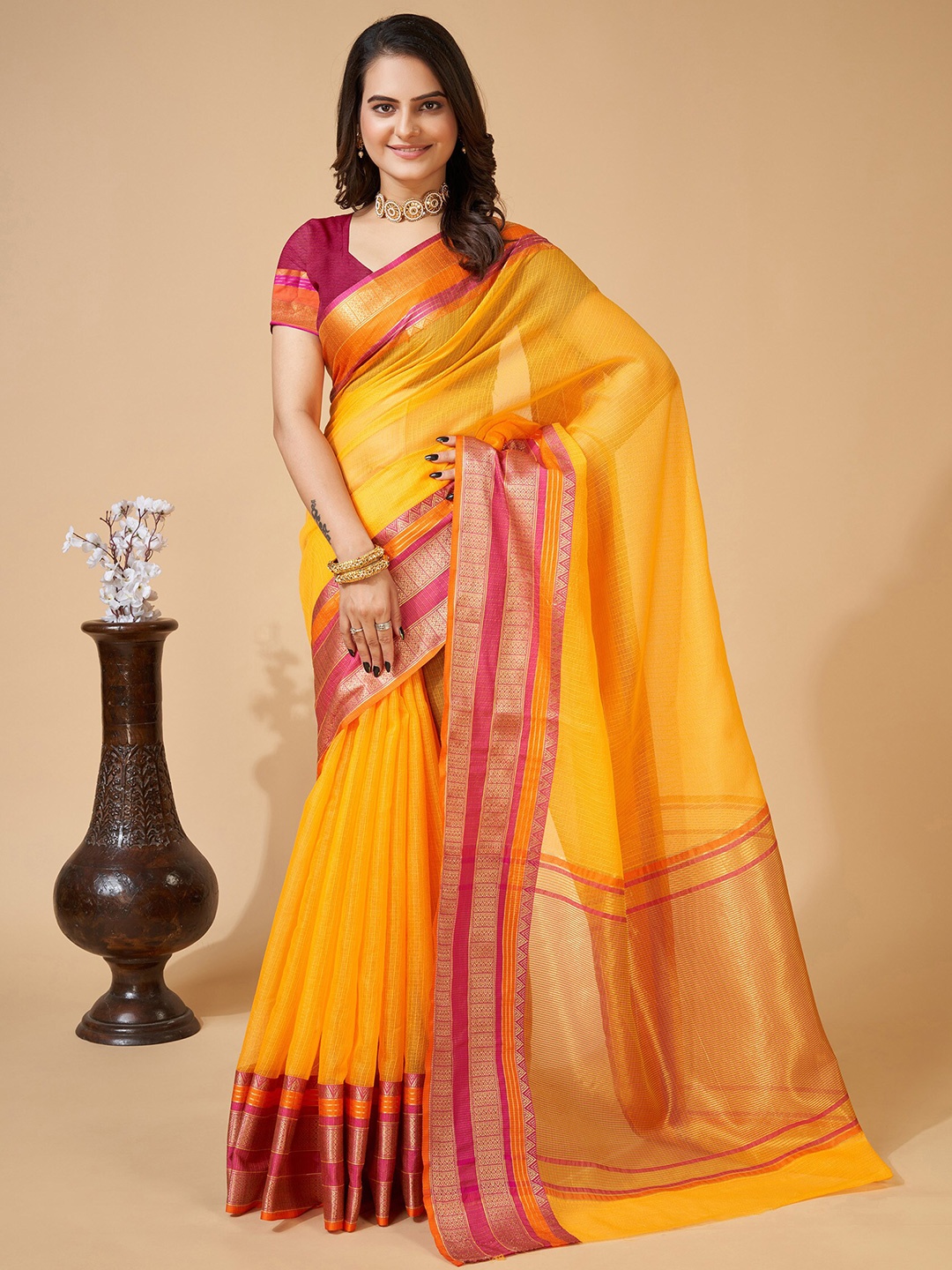 

BerMondsey Woven Design Zari Banarasi Saree, Yellow