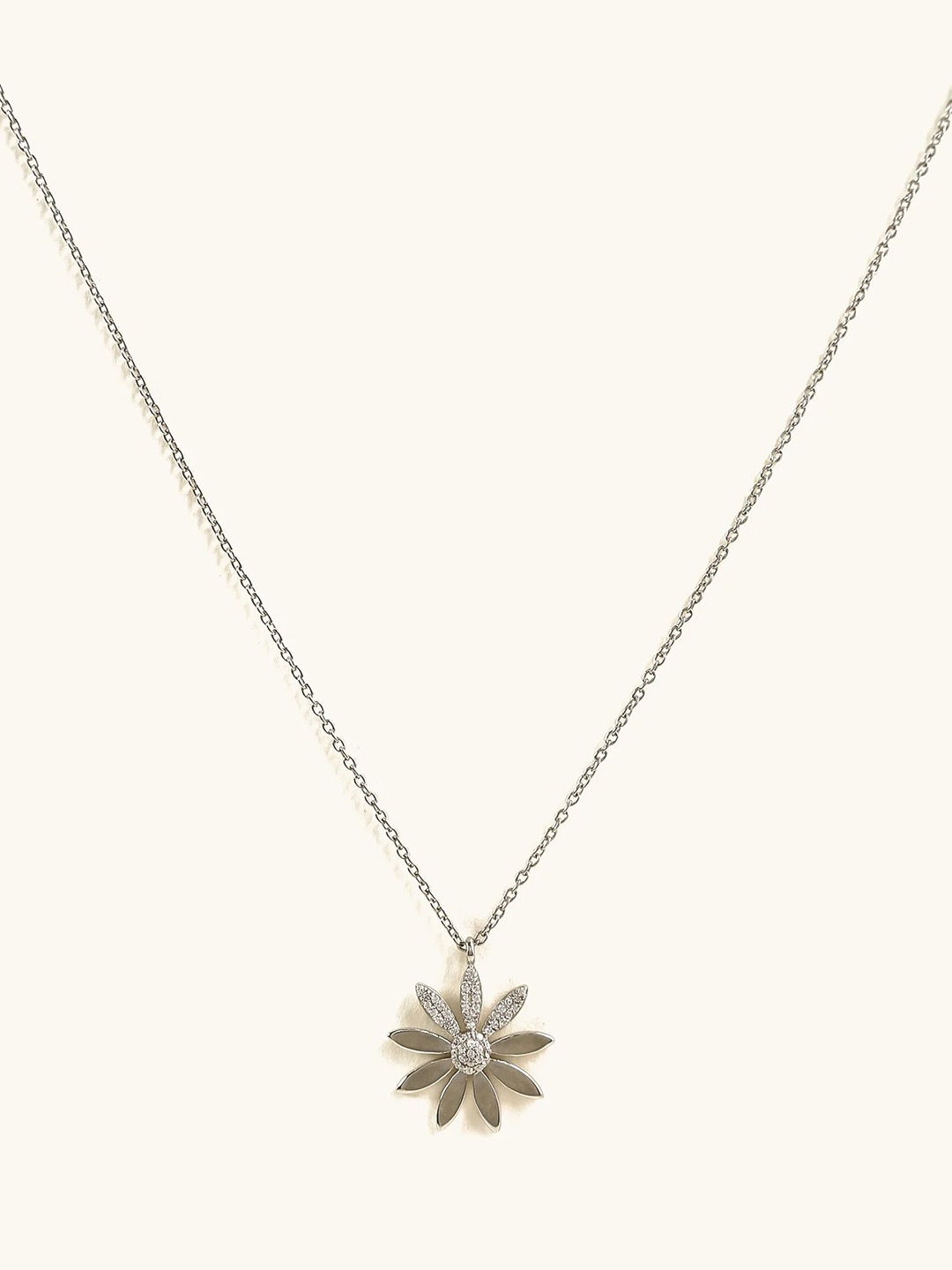 

Mabel 925 Sterling Silver Rhodium Plated Studded Daisy Pendant Necklace