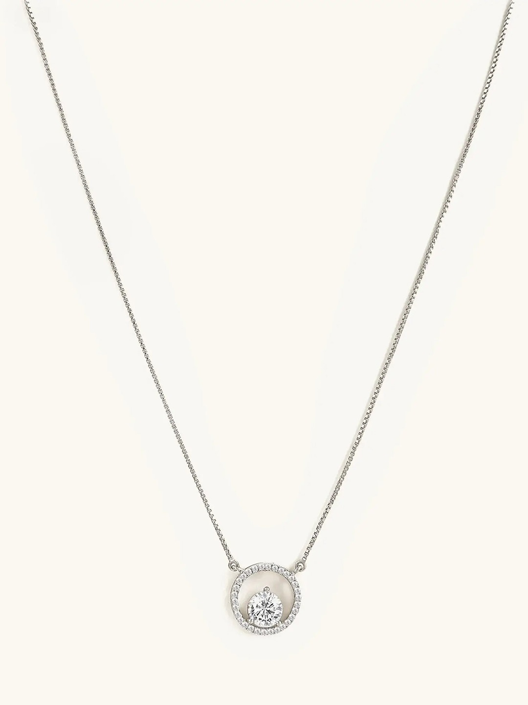 

Mabel 925 Sterling Silver Rhodium Plated Studded Solitaire Eye Necklace