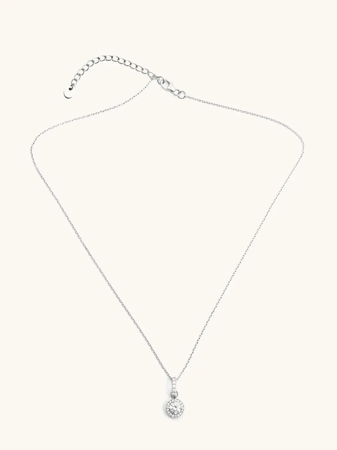 

Mabel 925 Sterling Silver Rhodium Plated Round Pave And Halo Pendant