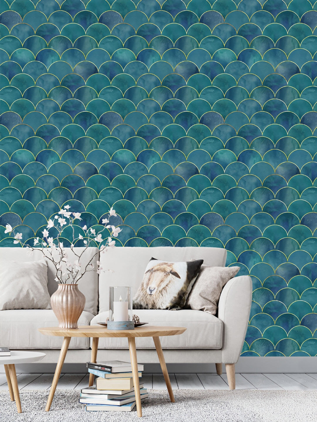

DWELLSINDIA Teal Blue Mermaid Printed Self Adhesive Waterproof Wallpaper