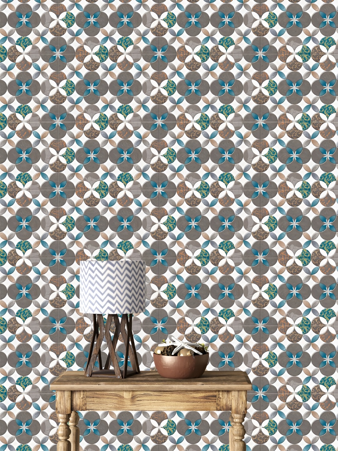 

DWELLSINDIA White & Green 3D Stylised Tiles Self Adhesive PVC Wallpaper