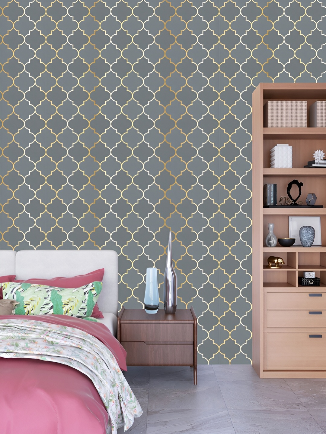 

DWELLSINDIA Grey & Beige Moroccan Pattern Peel & Stick Self Adhesive Wallpaper