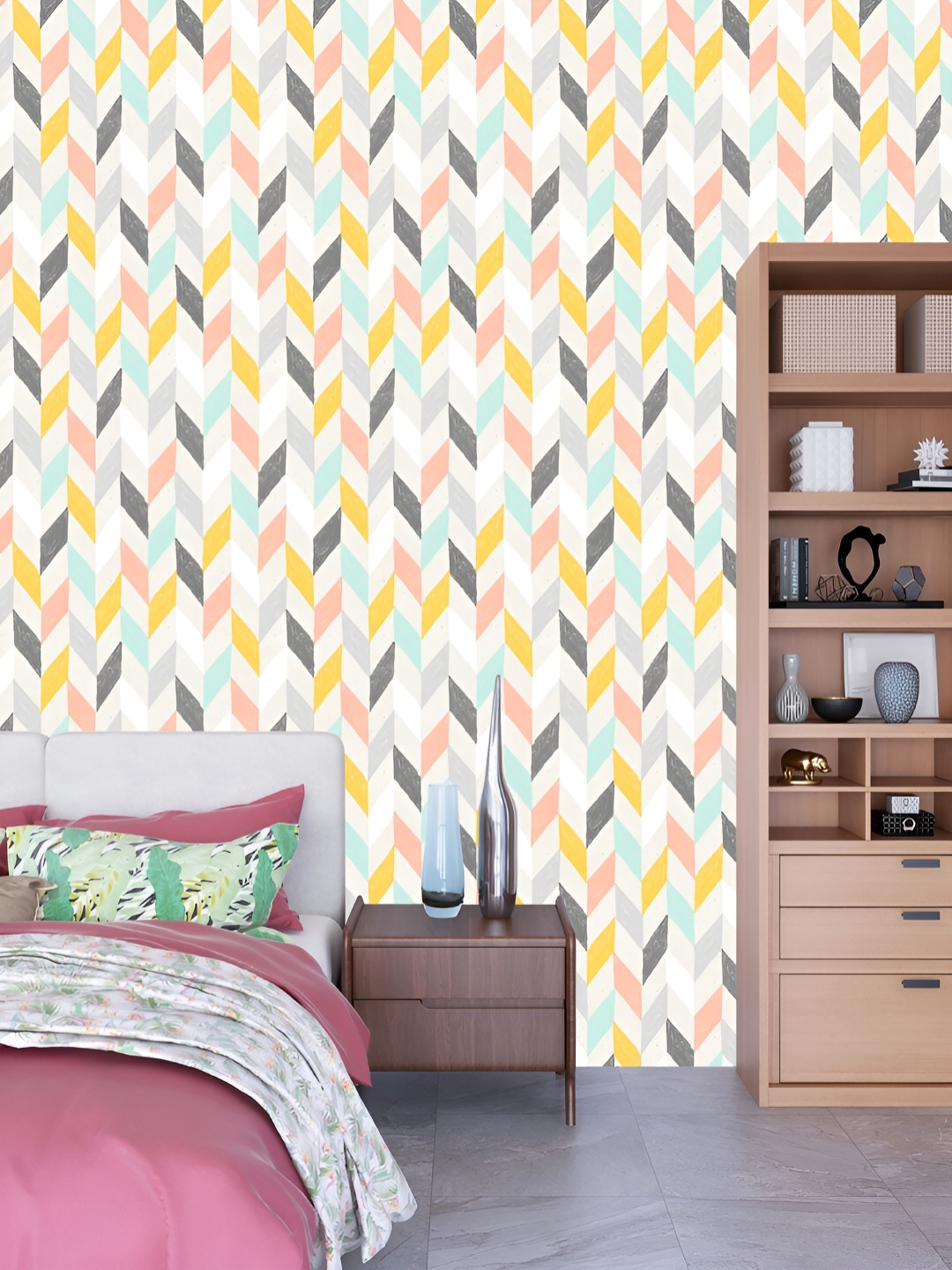 

DWELLSINDIA Grey and Yellow Chevron Drawing Self Adhesive Waterproof Wall Sticker