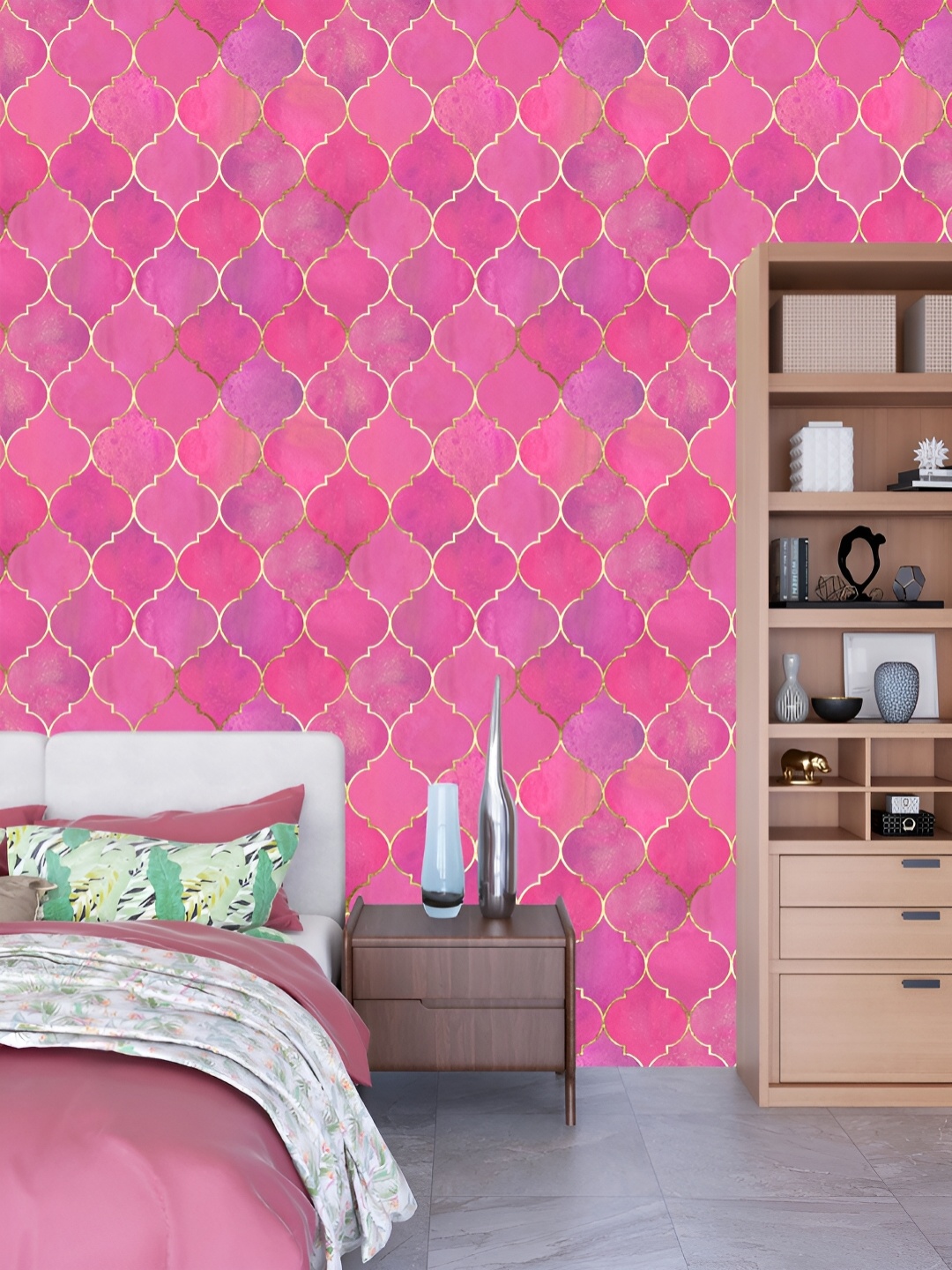 

DWELLSINDIA Pink Abstract Printed Moroccan Self Adhesive Waterproof Wallpaper