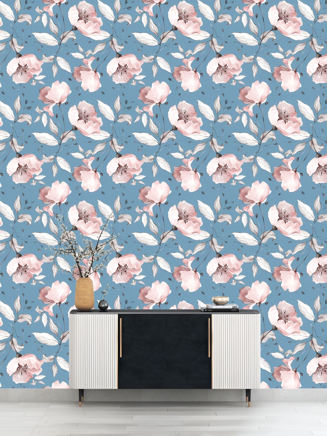 

DWELLSINDIA Blue & Beige Floral Printed Self-Adhesive Waterproof Window Sticker