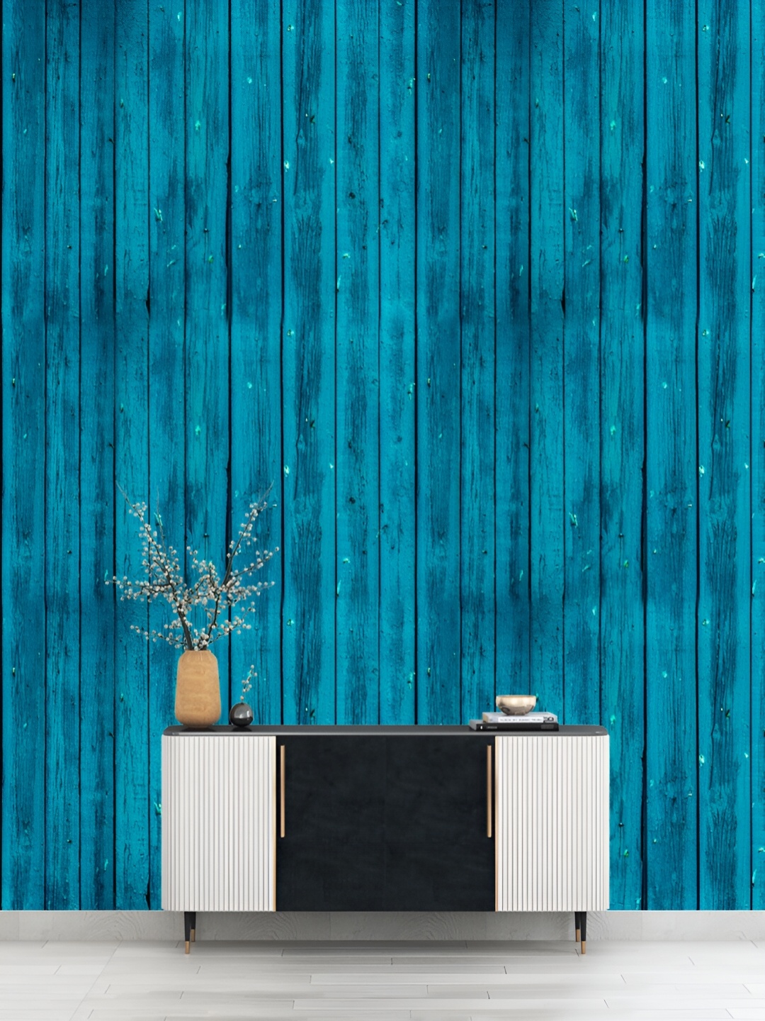 

DWELLSINDIA Blue Grain Textured Vertical Wooden Self Adhesive Waterproof Wallpaper