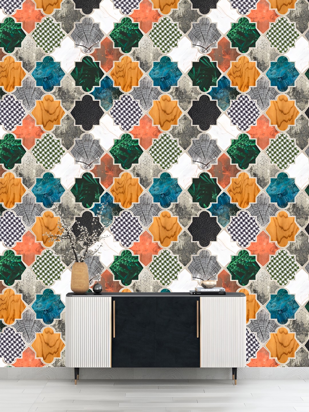 

DWELLSINDIA White & Orange Printed Self Adhesive Waterproof Wallpaper