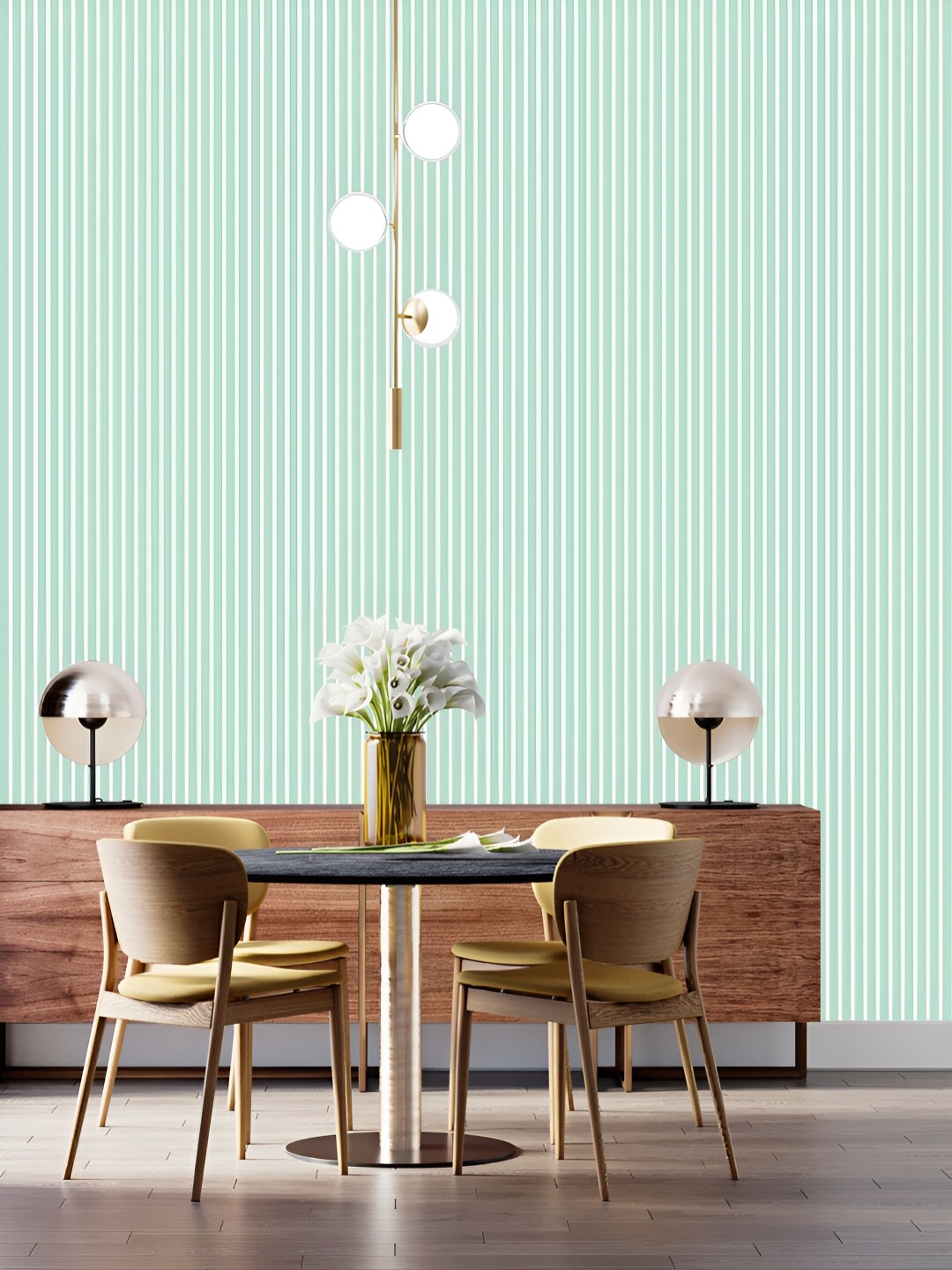 

DWELLSINDIA Green & White Striped Printed Self-Adhesive Wall Sticker