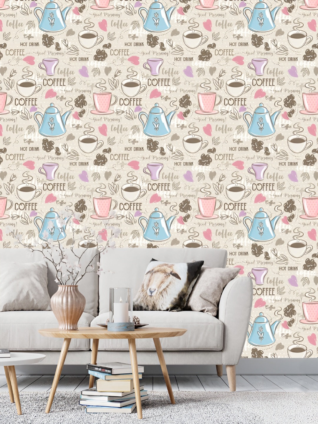 

DWELLSINDIA Beige & Blue Printed Self Adhesive Peel & Stick Waterproof Wallpaper