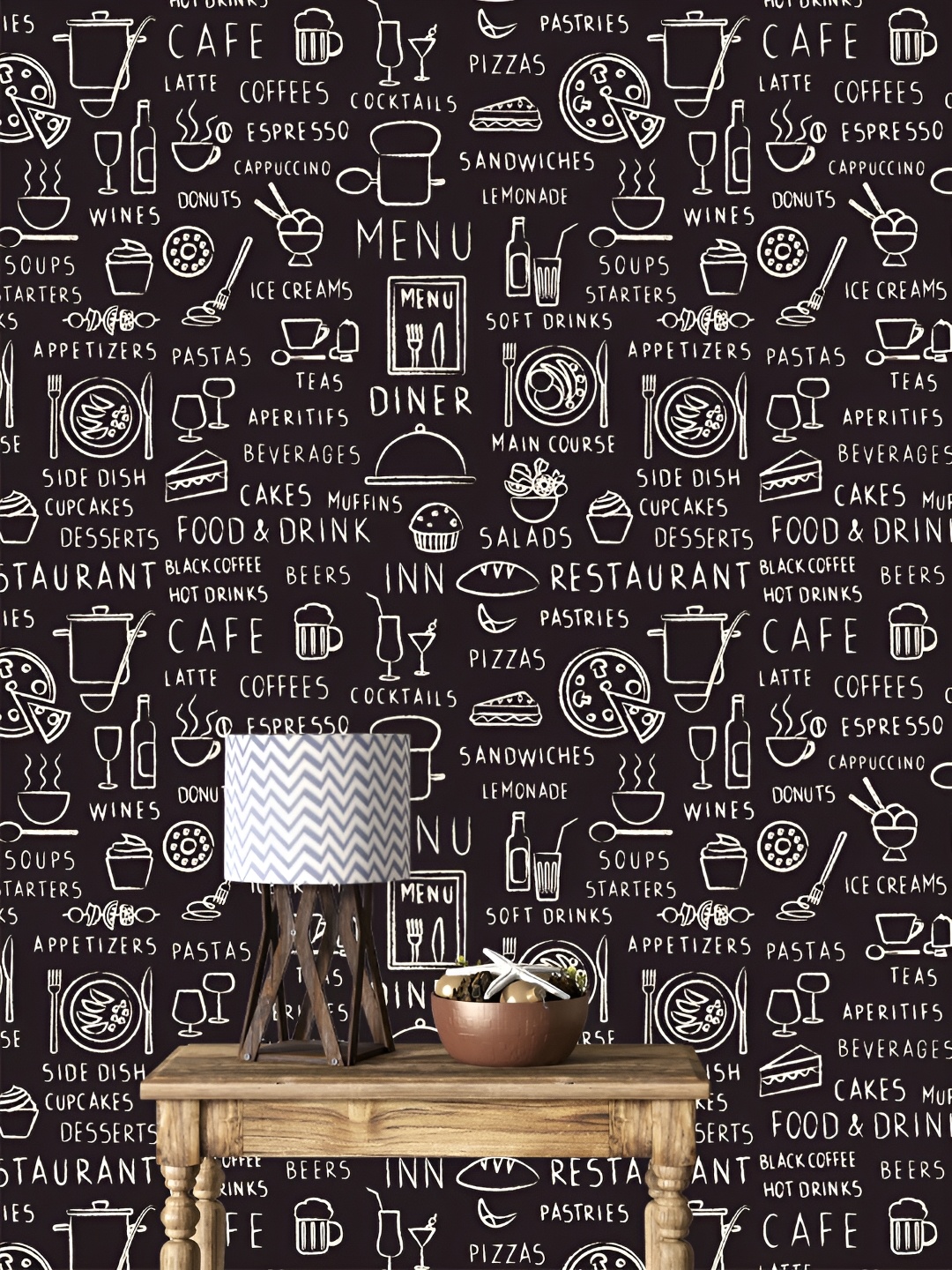 

DWELLSINDIA White & Black Restaurant Self Adhesive Waterproof Wallpaper