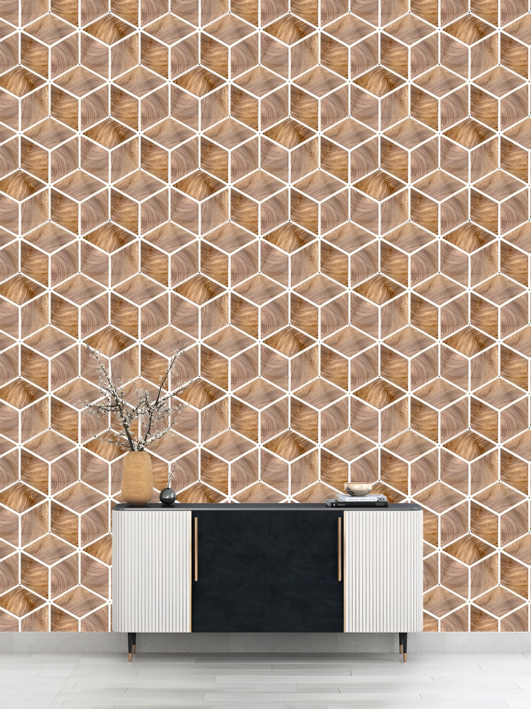 

DWELLSINDIA Brown Geometric Wood Self Adhesive Wallpaper
