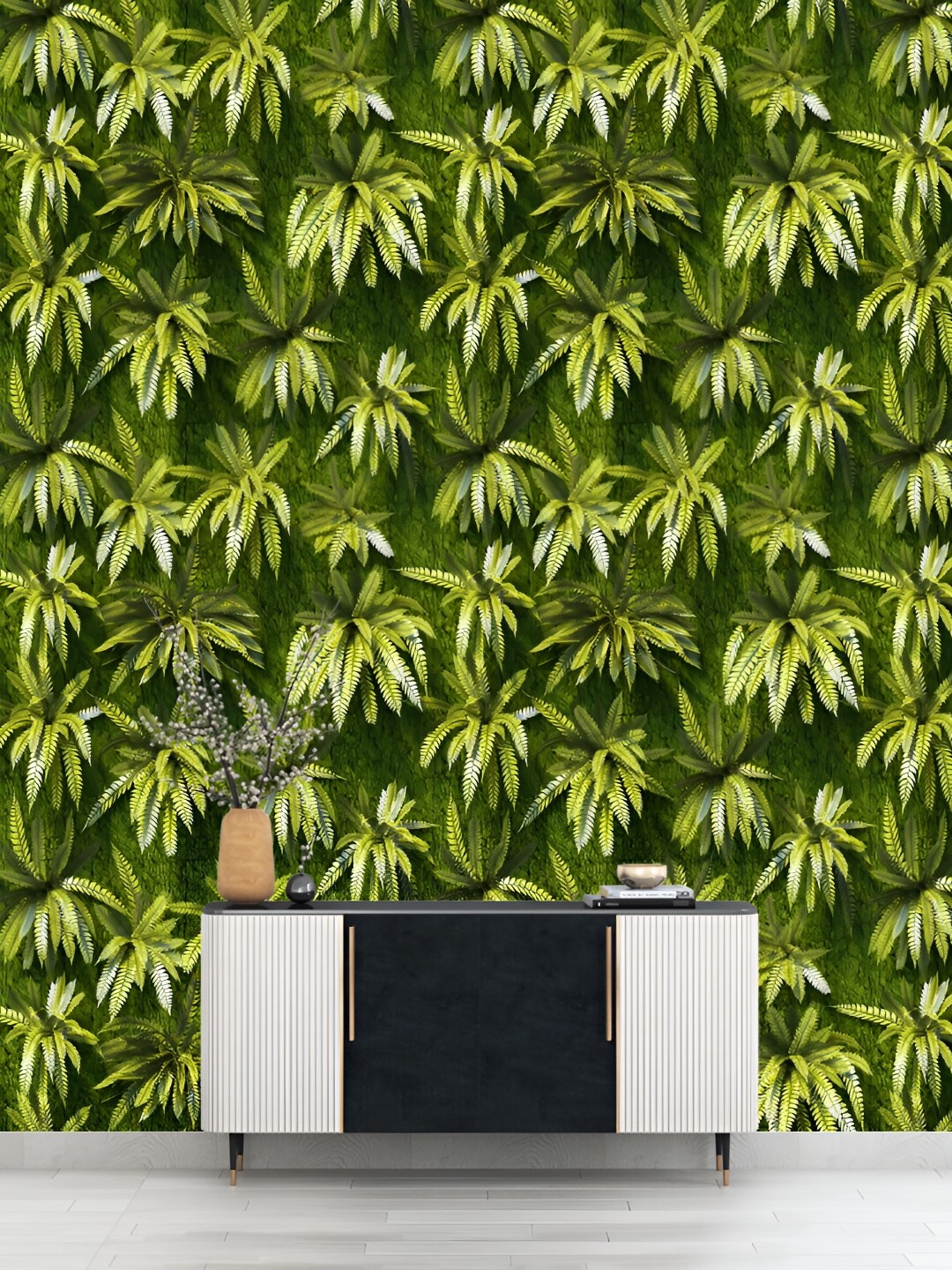 

DWELLSINDIA Green Wild Leaves & Moss Printed Self Adhesive Waterproof Wallpaper
