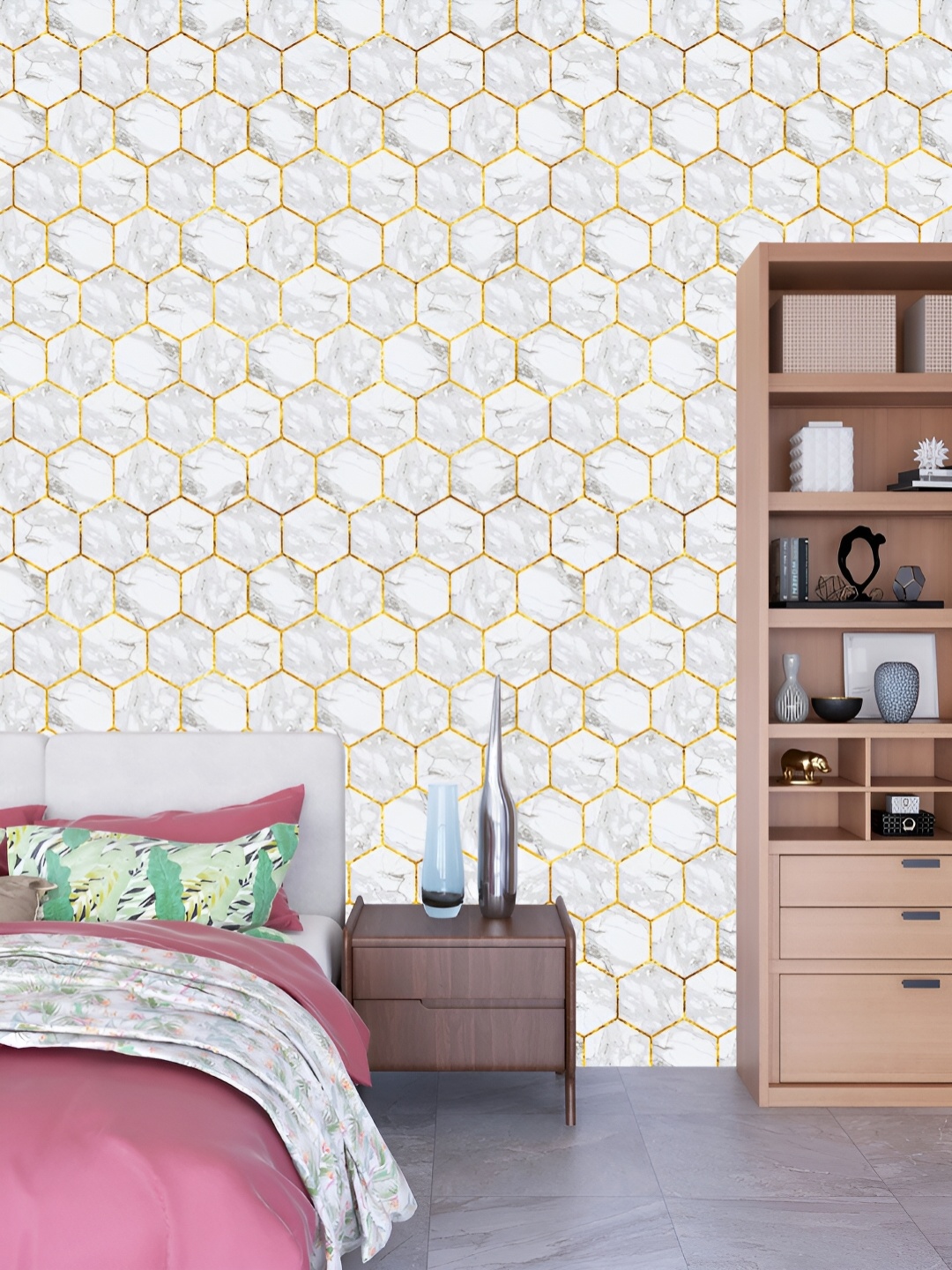 

DWELLSINDIA White Printed Self Adhesive Waterproof Wallpaper