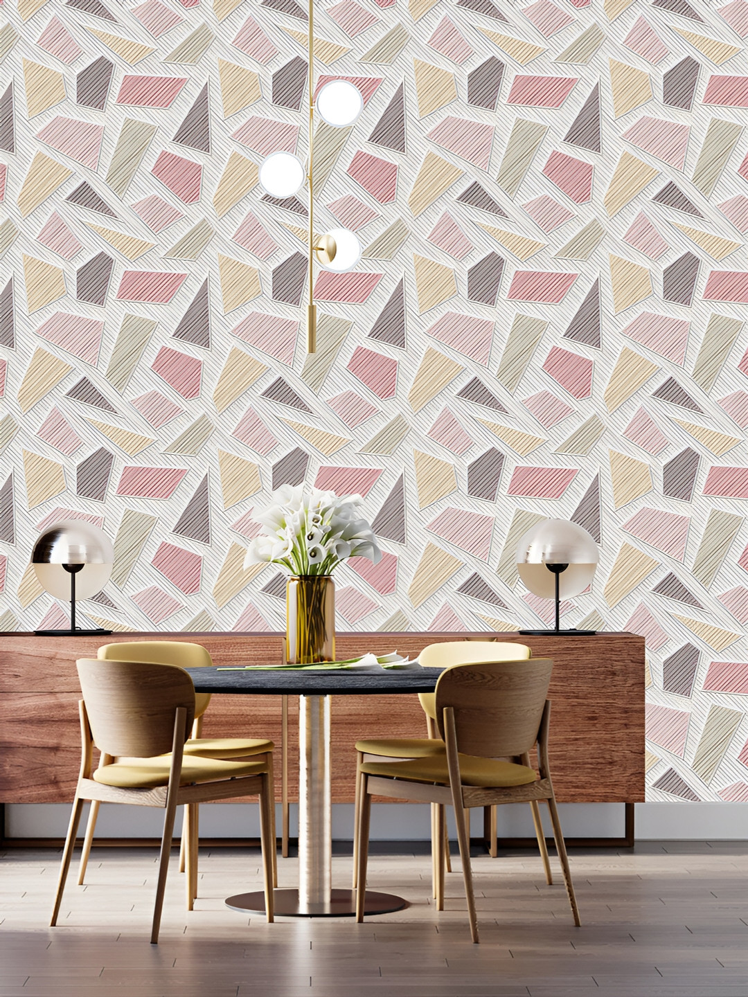 

DWELLSINDIA Cream & Pink Geometric Print Self Adhesive Peel and Stick PVC Wallpaper