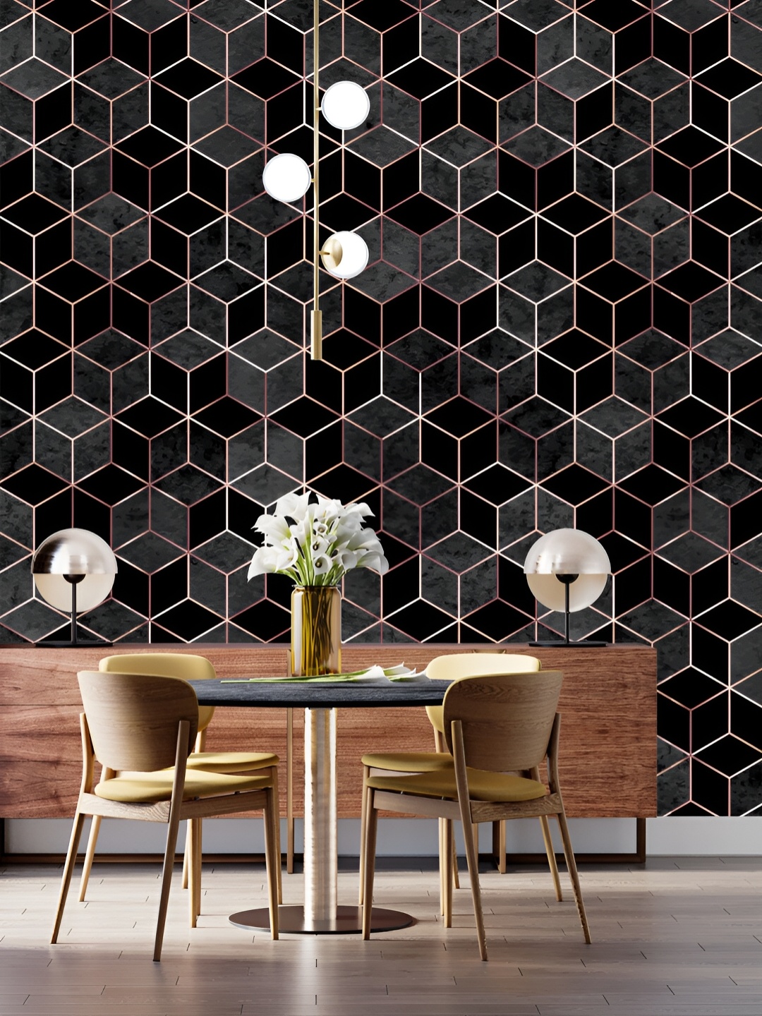 

DWELLSINDIA Black & Grey Geometric Printed Self Adhesive Waterproof Wallpaper Wall Sticker