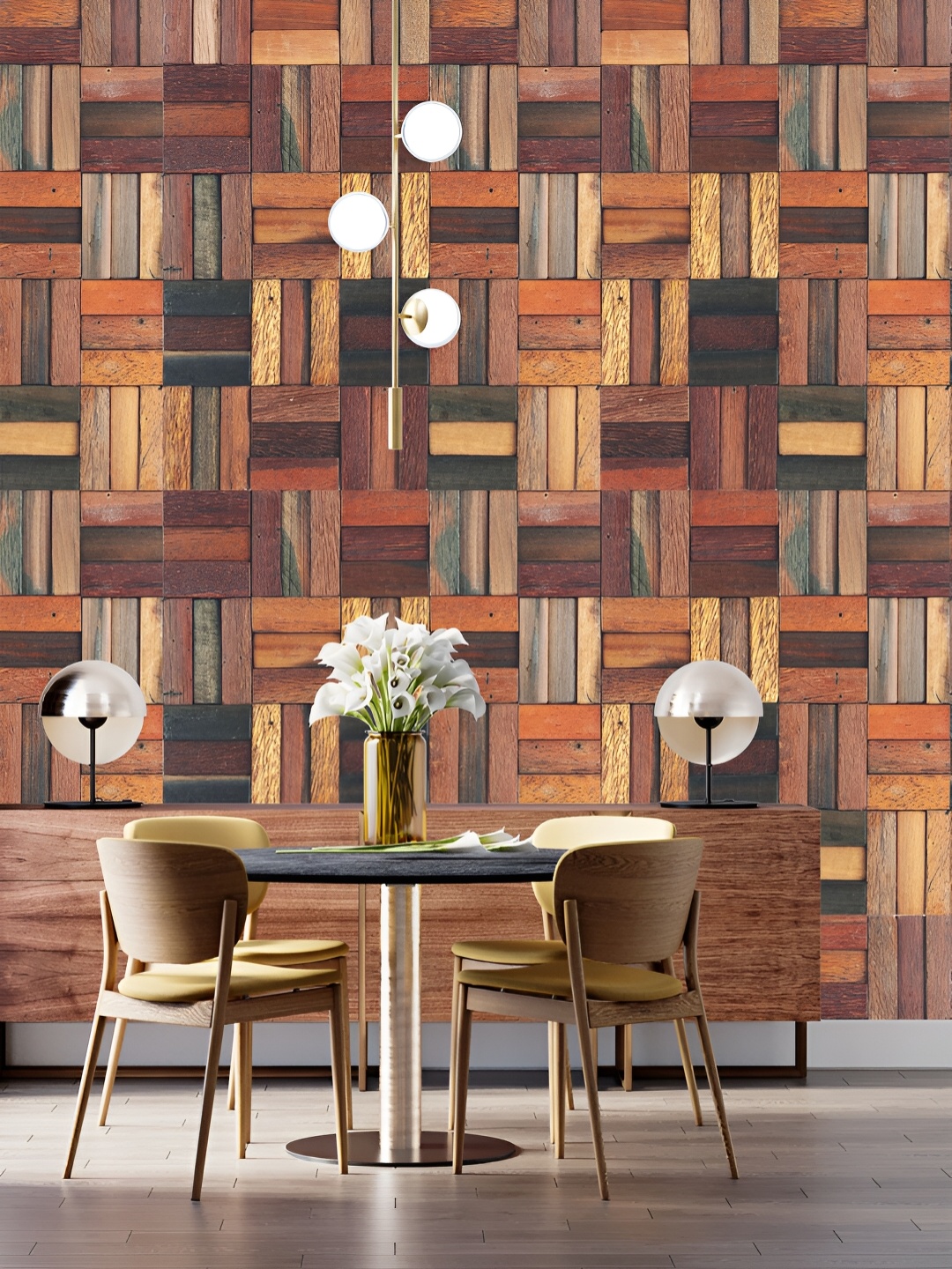 

DWELLSINDIA Brown Checkered Wooden Self Adhesive Wallpaper