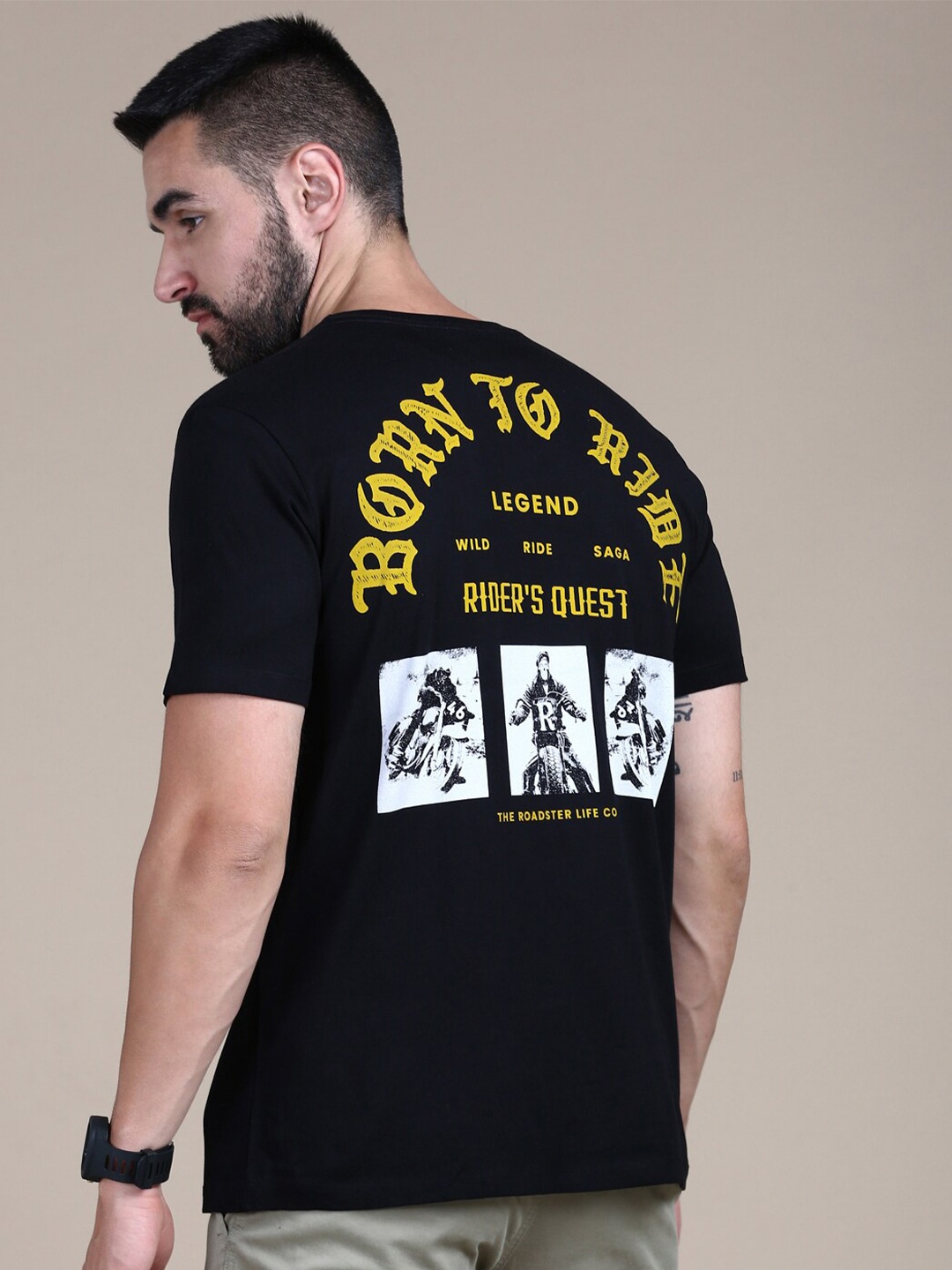 

The Roadster Lifestyle Co Typography Printed Round Neck Short Sleeves Cotton T-shirt, Black
