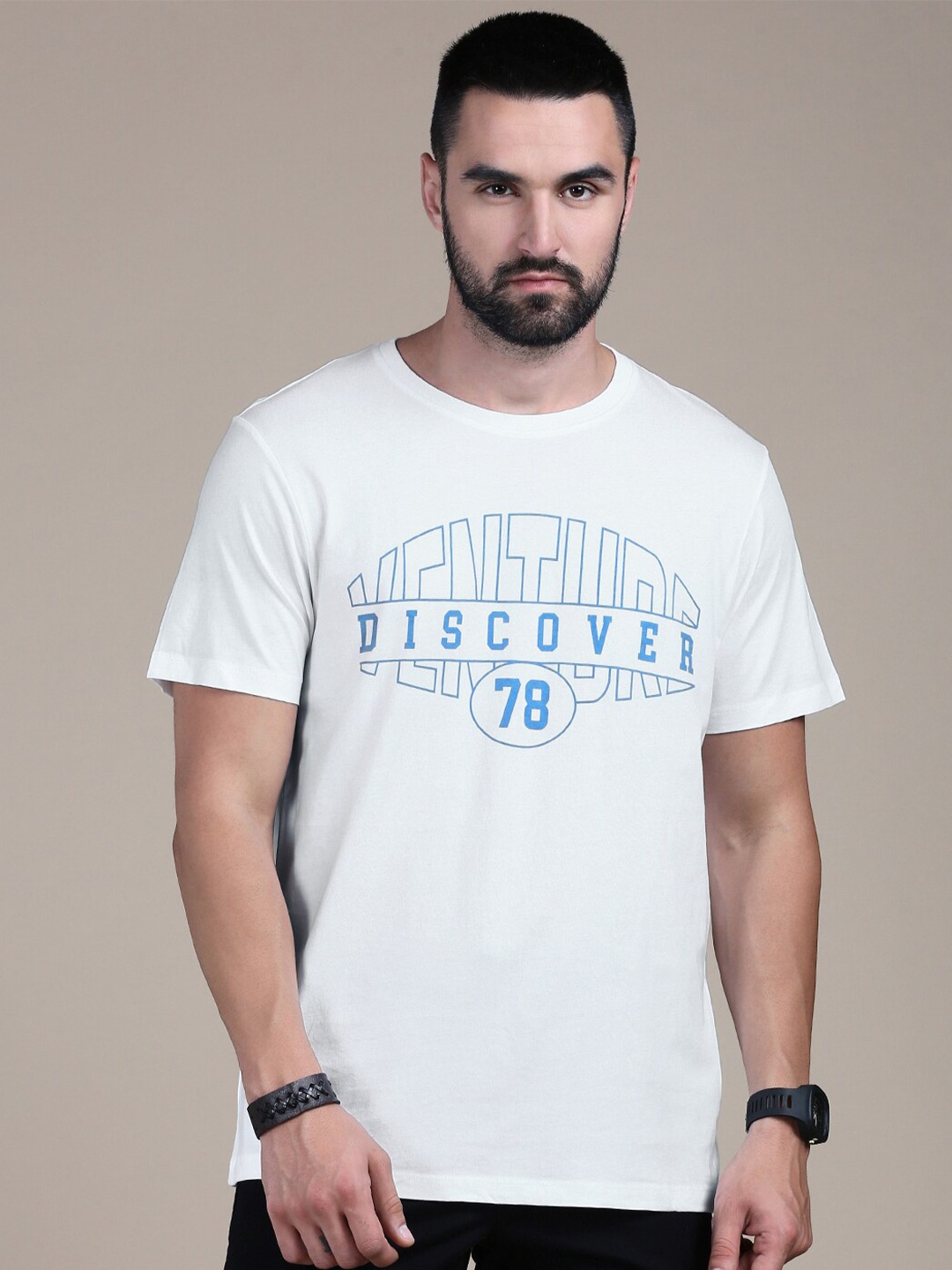 The Roadster Lifestyle Co White Typography Printed Cotton Round Neck Tshirt