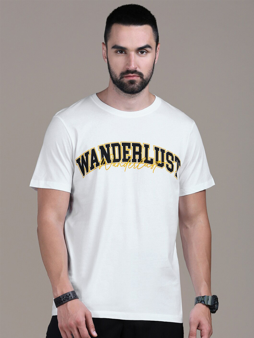 

The Roadster Lifestyle Co White Typography Printed Cotton Round Neck Tshirt