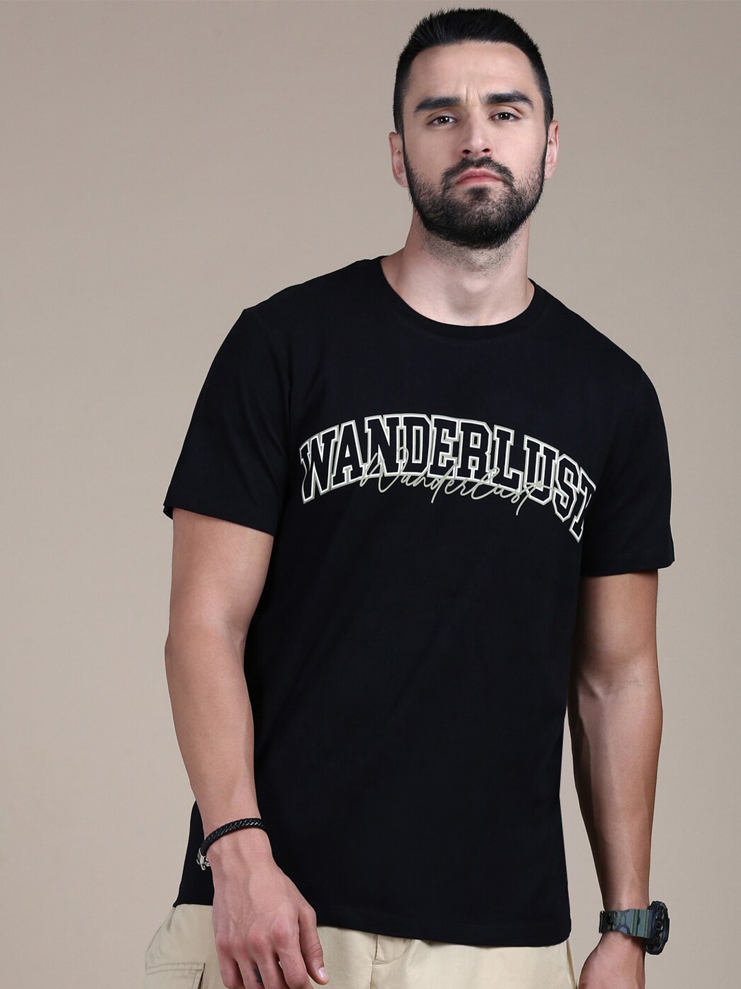 The Roadster Lifestyle Co Black Typography Printed Cotton Round Neck Tshirt