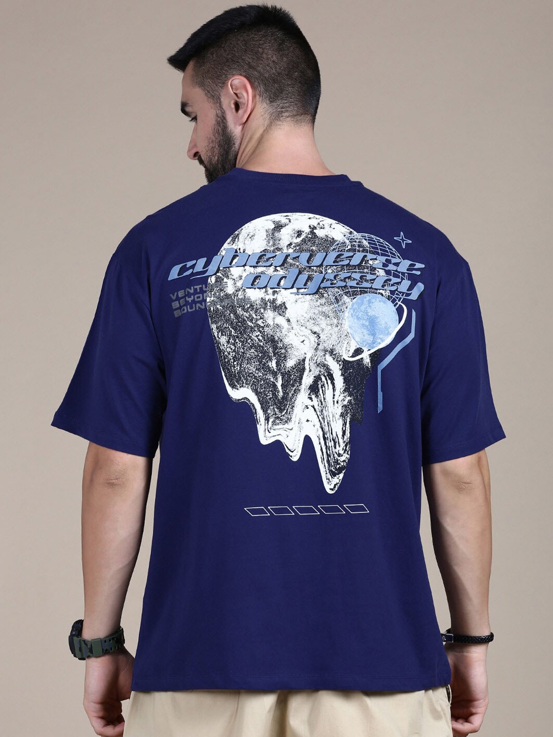 

The Roadster Lifestyle Co Graphic Printed Cotton Round Neck Tshirts, Navy blue