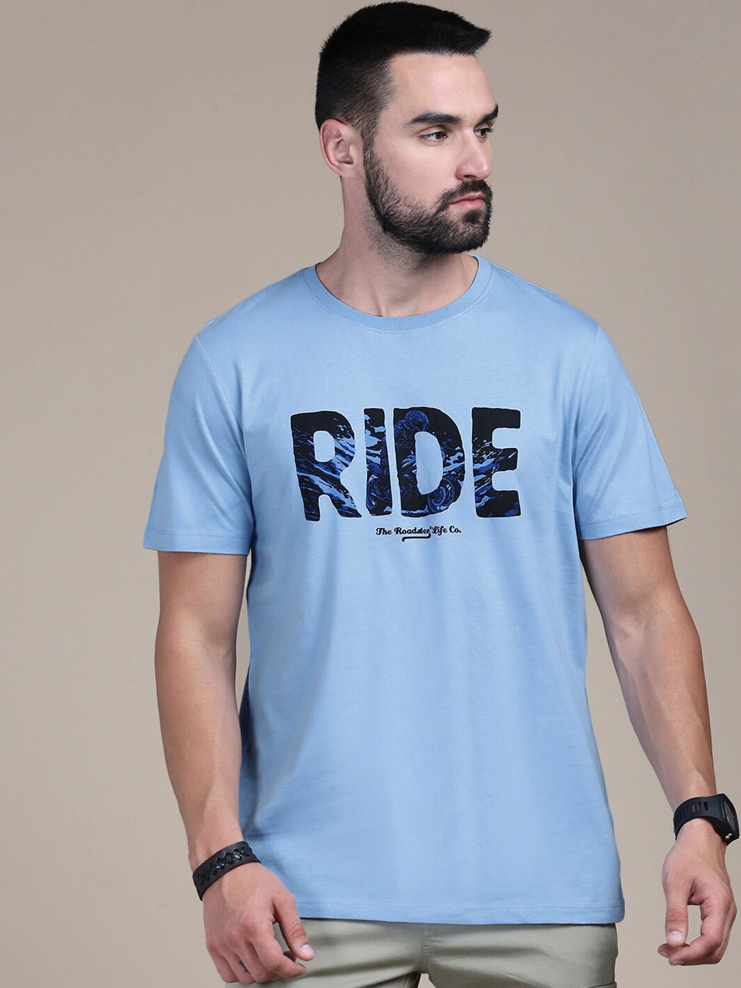 

The Roadster Lifestyle Co. Blue Typography Printed Cotton Round Neck Tshirts