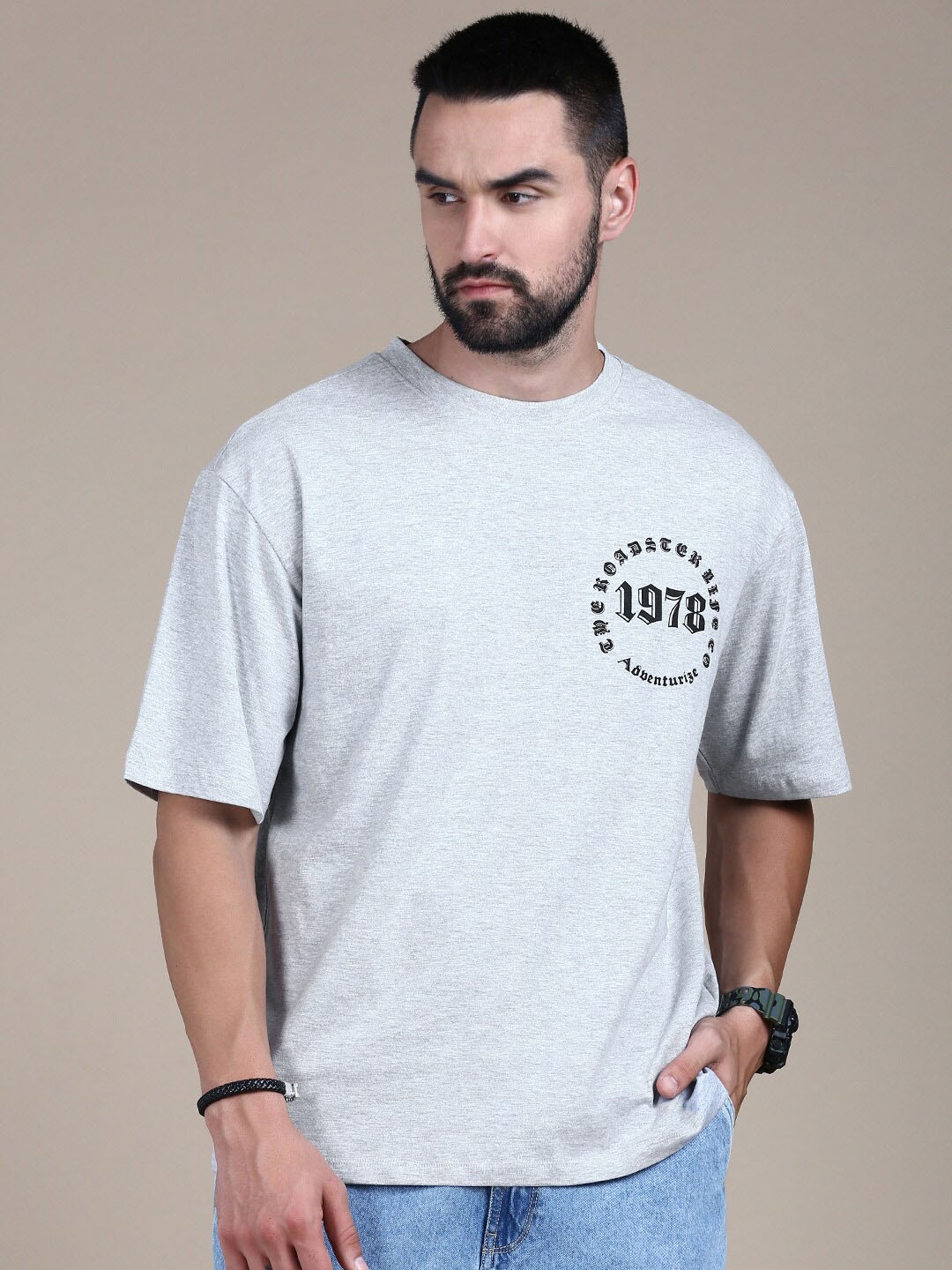 

The Roadster Lifestyle Co. Grey Typography Printed Cotton Round Neck Tshirts