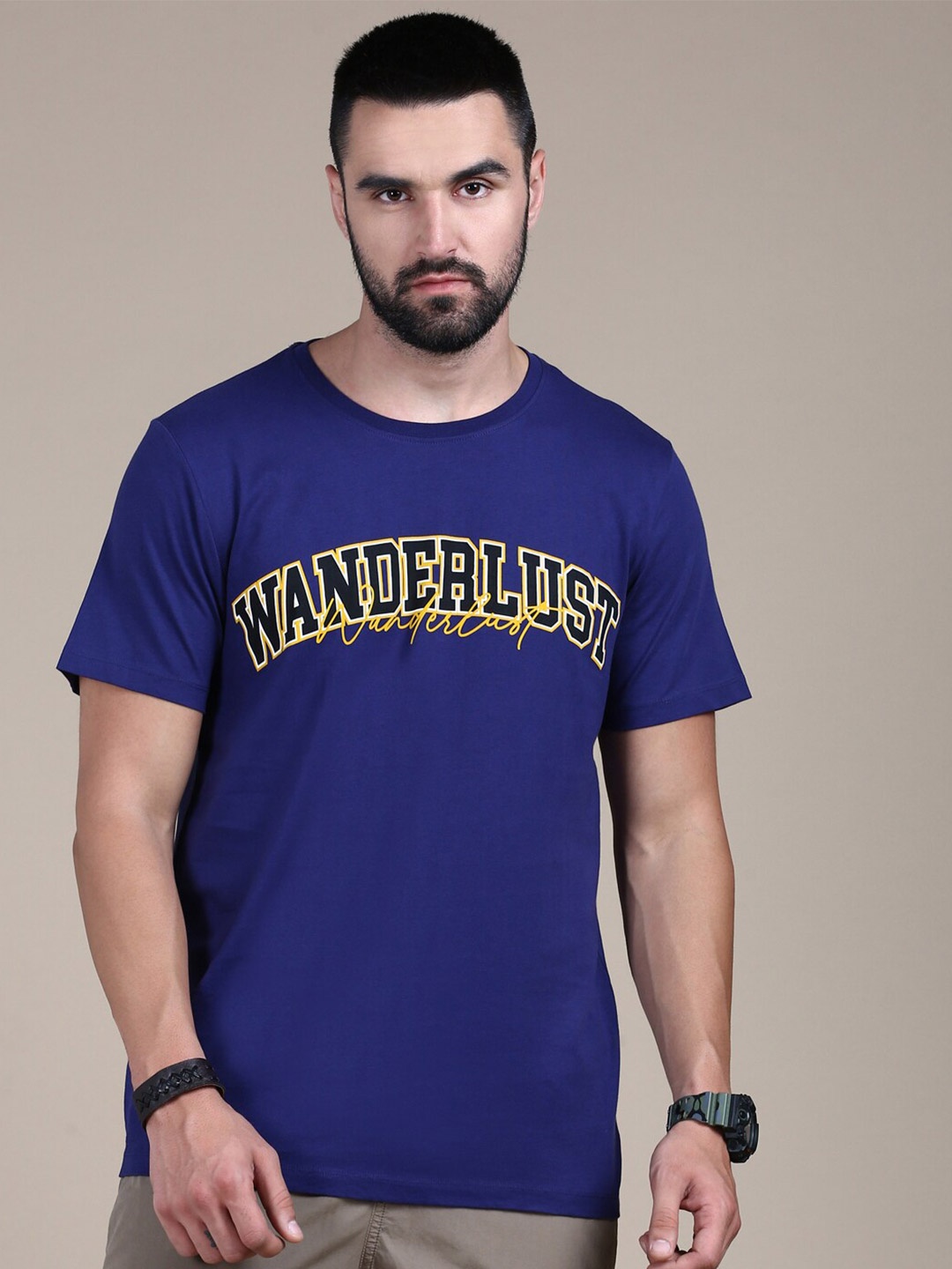 

The Roadster Lifestyle Co Navy Blue Typography Printed Cotton Round Neck Tshirts