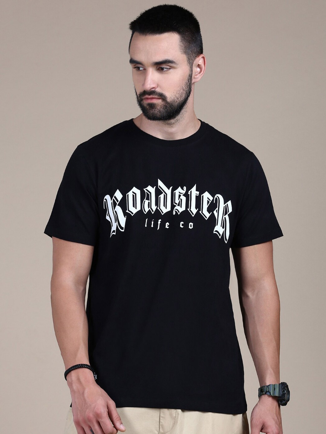 

The Roadster Lifestyle Co Black Typography Printed Cotton Round Neck Tshirts