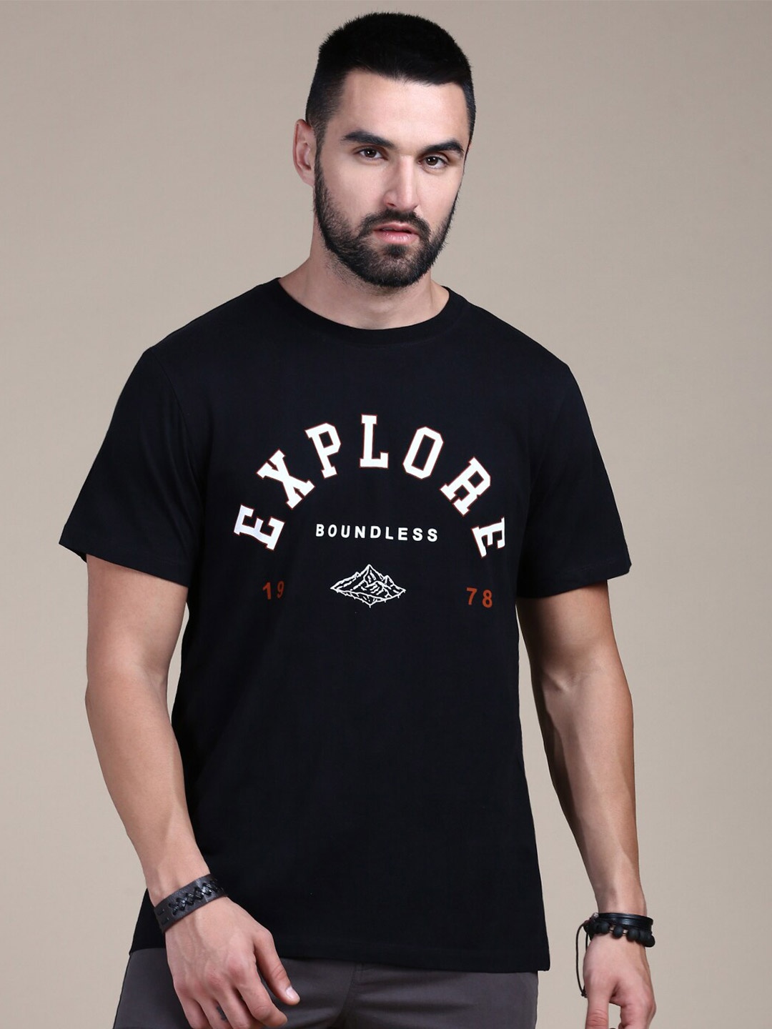 

The Roadster Lifestyle Co Black Typography Printed Cotton Round Neck Tshirts