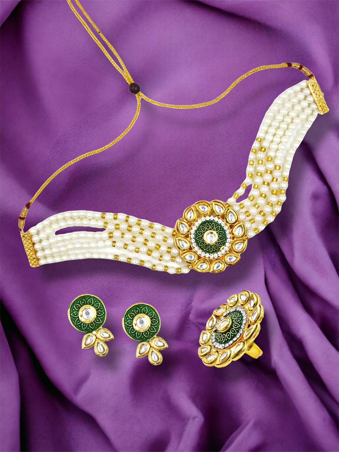 

Anouk Gold-Plated Kundan-Studded Jewellery Set, Green