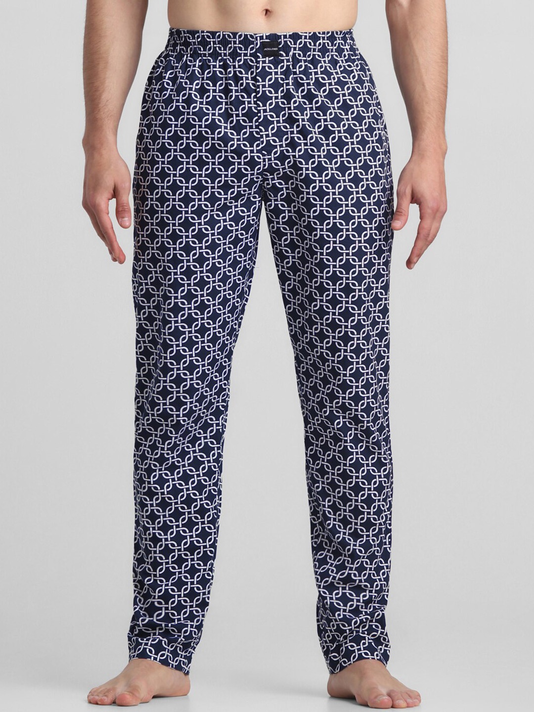 

Jack & Jones Men Printed Pure Cotton Lounge Pants, Navy blue