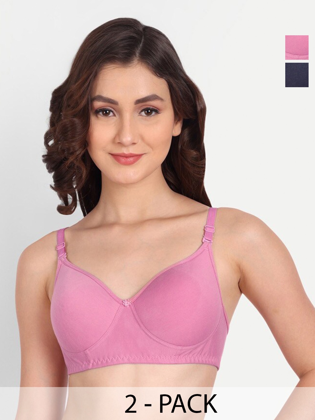 

Liigne Pack Of 2 Full Coverage Lightly Padded Everyday Bras With All Day Comfort, Navy blue
