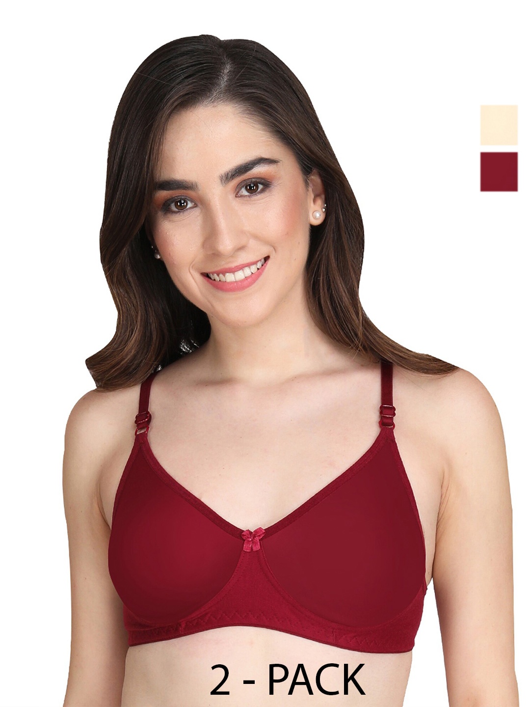 

Liigne Pack Of 2 Full Coverage Non Padded Everyday Bras With All Day Comfort, Maroon