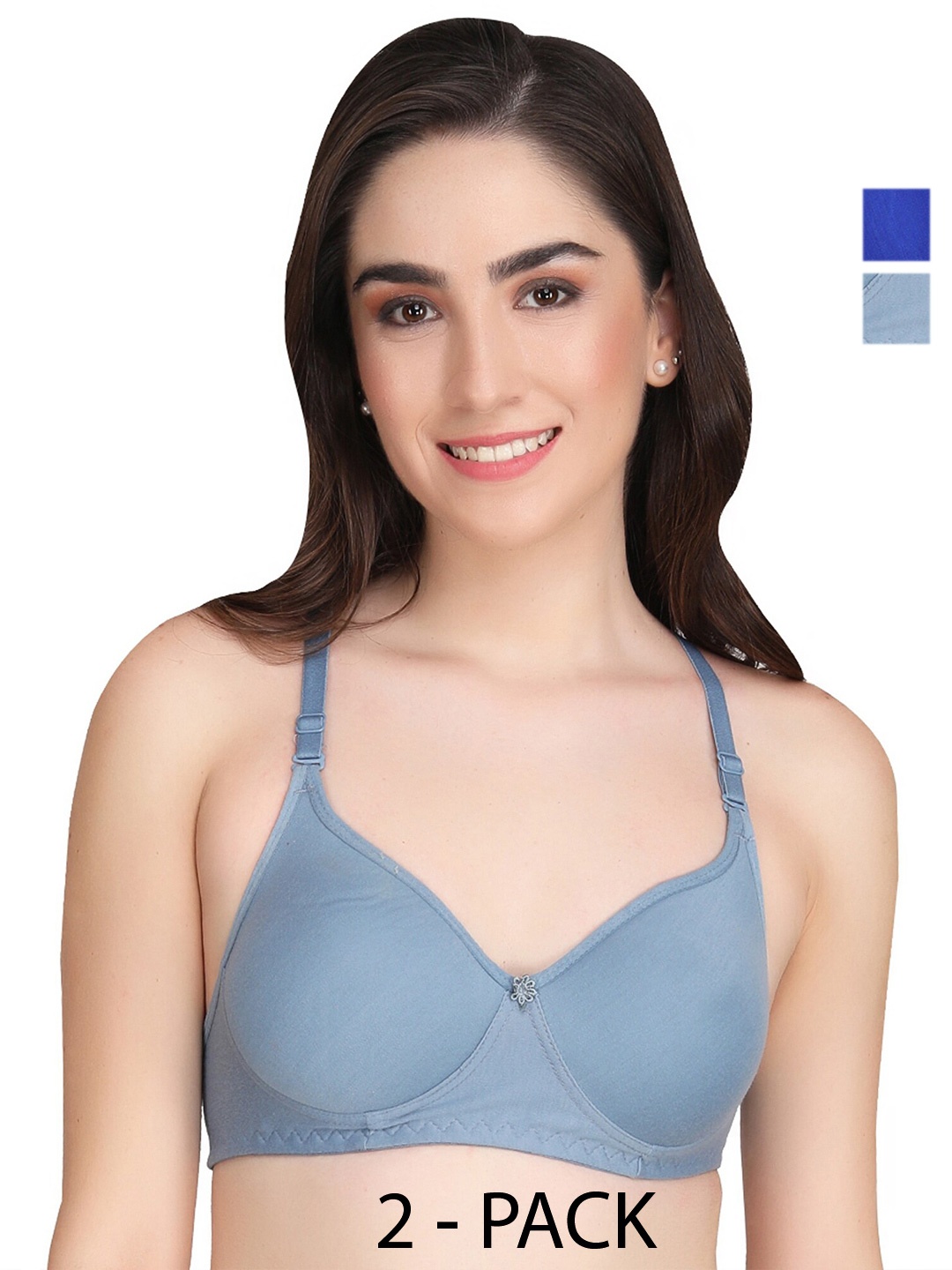 

Liigne Pack Of 2 Full Coverage Non Padded Cut And Sew T-shirt Bra With All Day Comfort, Blue