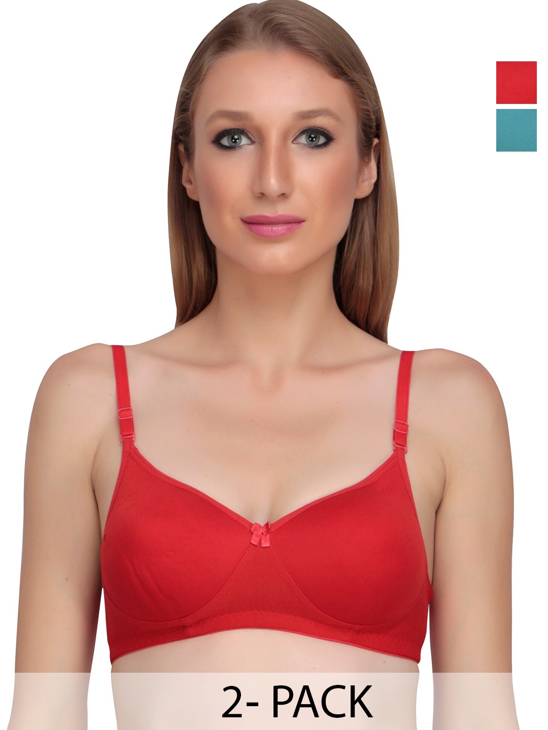 

Liigne Pack Of 2 Non-Wired Non Padded Everyday Bra With All Day Comfort, Red