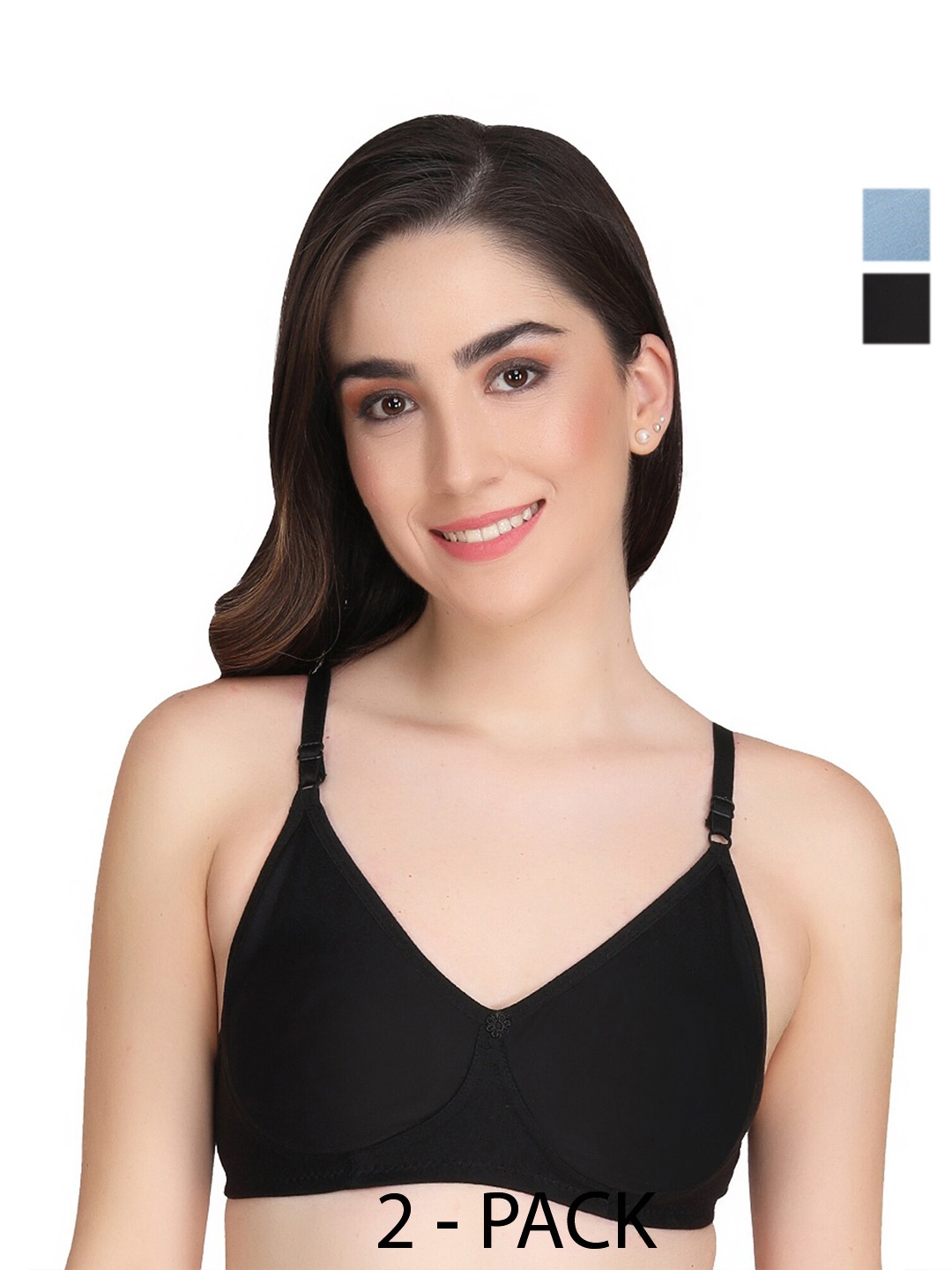 

Liigne Pack Of 2 Full Coverage Non Padded Cut And Sew T-shirt Bra With All Day Comfort, Black