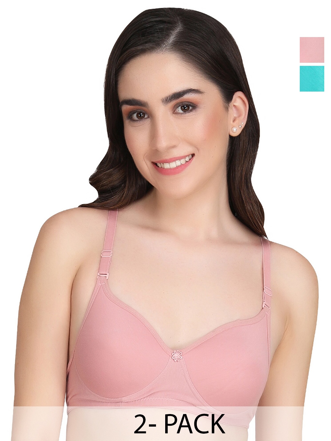 

Liigne Pack Of 2 Full Coverage Non Padded Everyday Bras With All Day Comfort, Pink