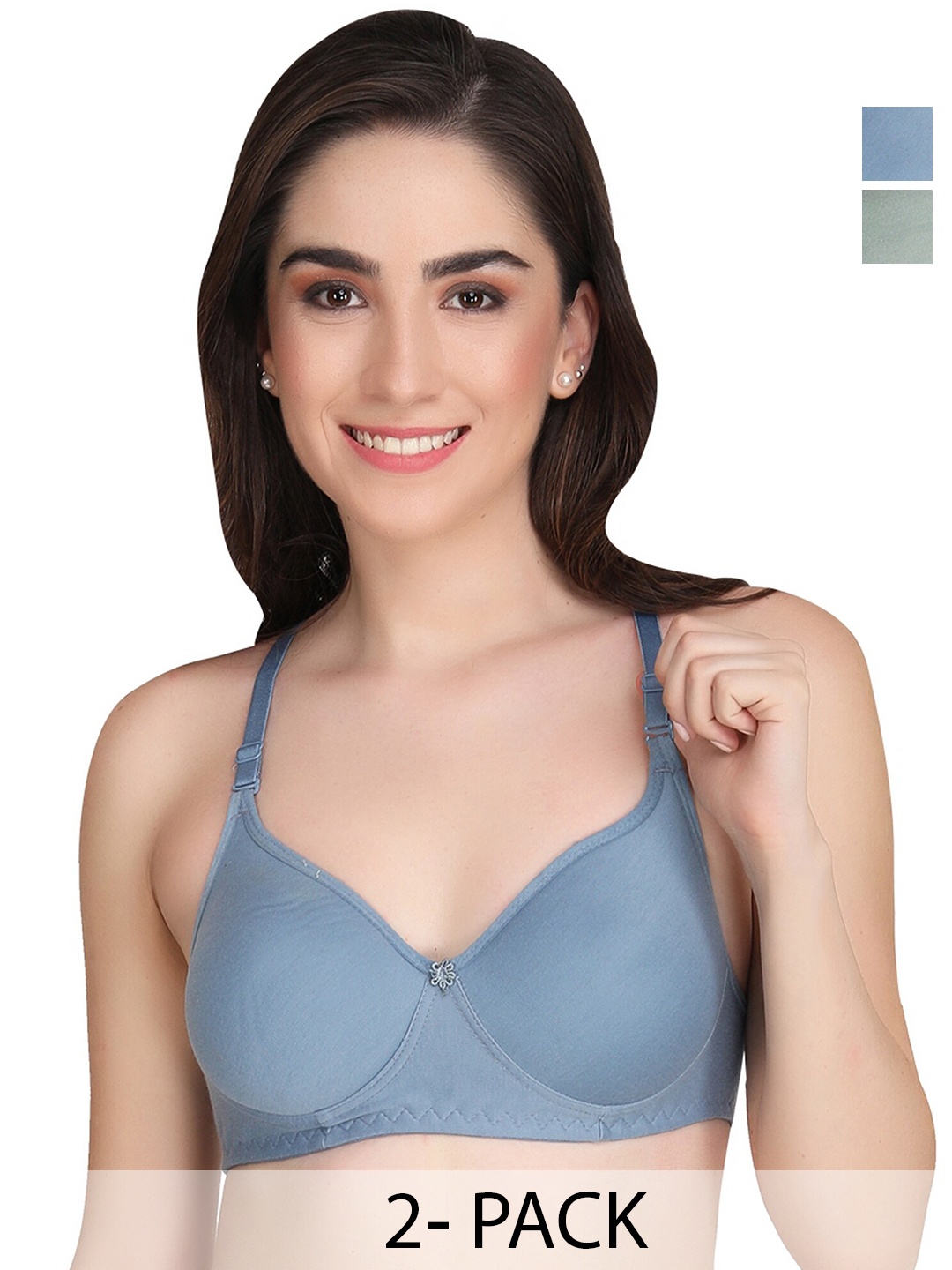 

Liigne Pack Of 2 Full Coverage Non Padded Everyday Bra With All Day Comfort, Green