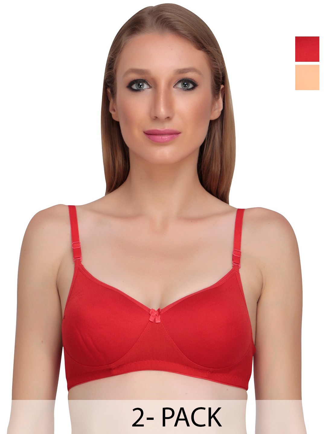 

Liigne Pack Of 2 Lightly Padded Full Coverage Bra All Day Comfort, Red