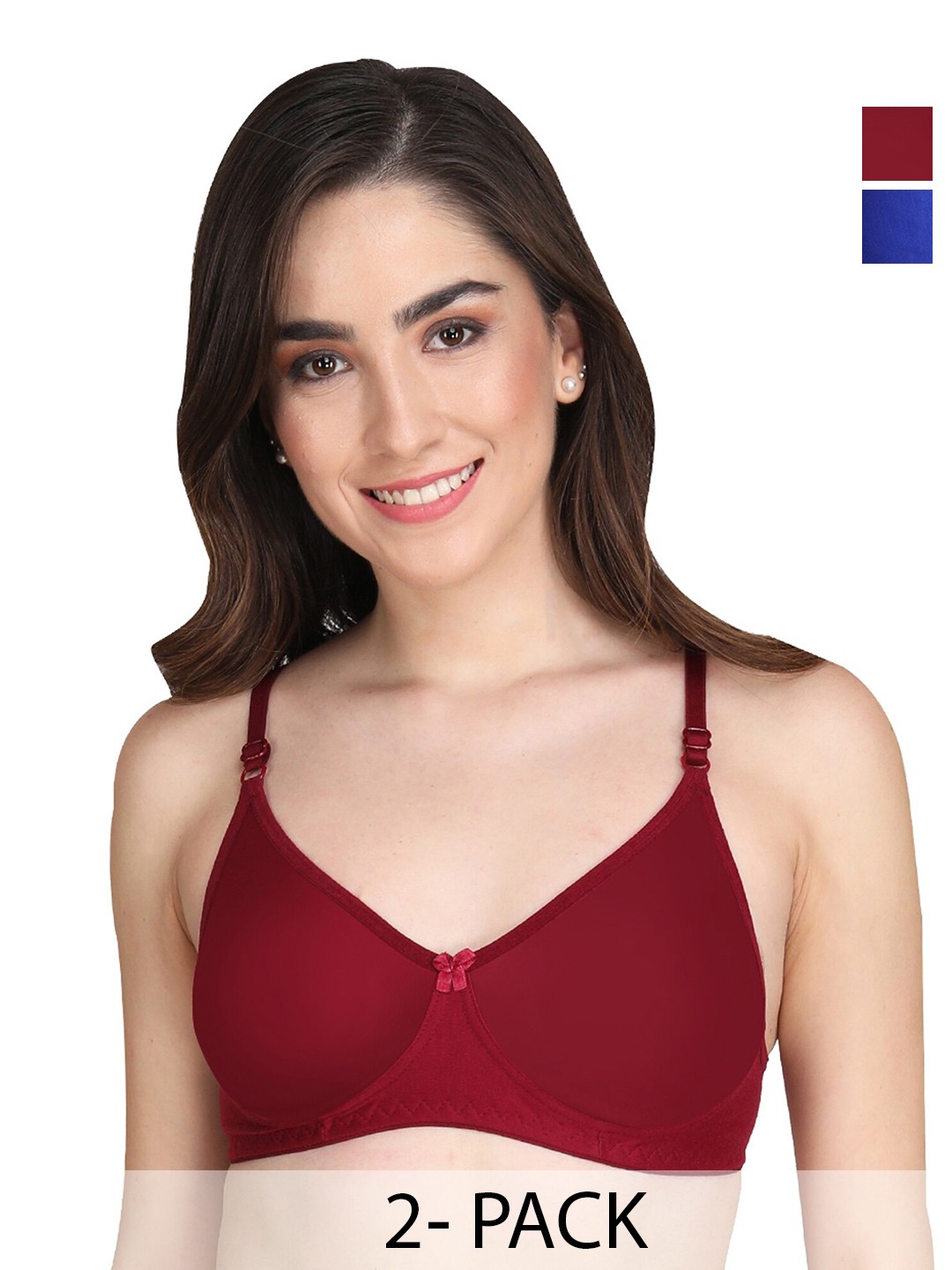 

Liigne Pack Of 2 Full Coverage Non Padded Everyday Bras- All Day Comfort, Blue