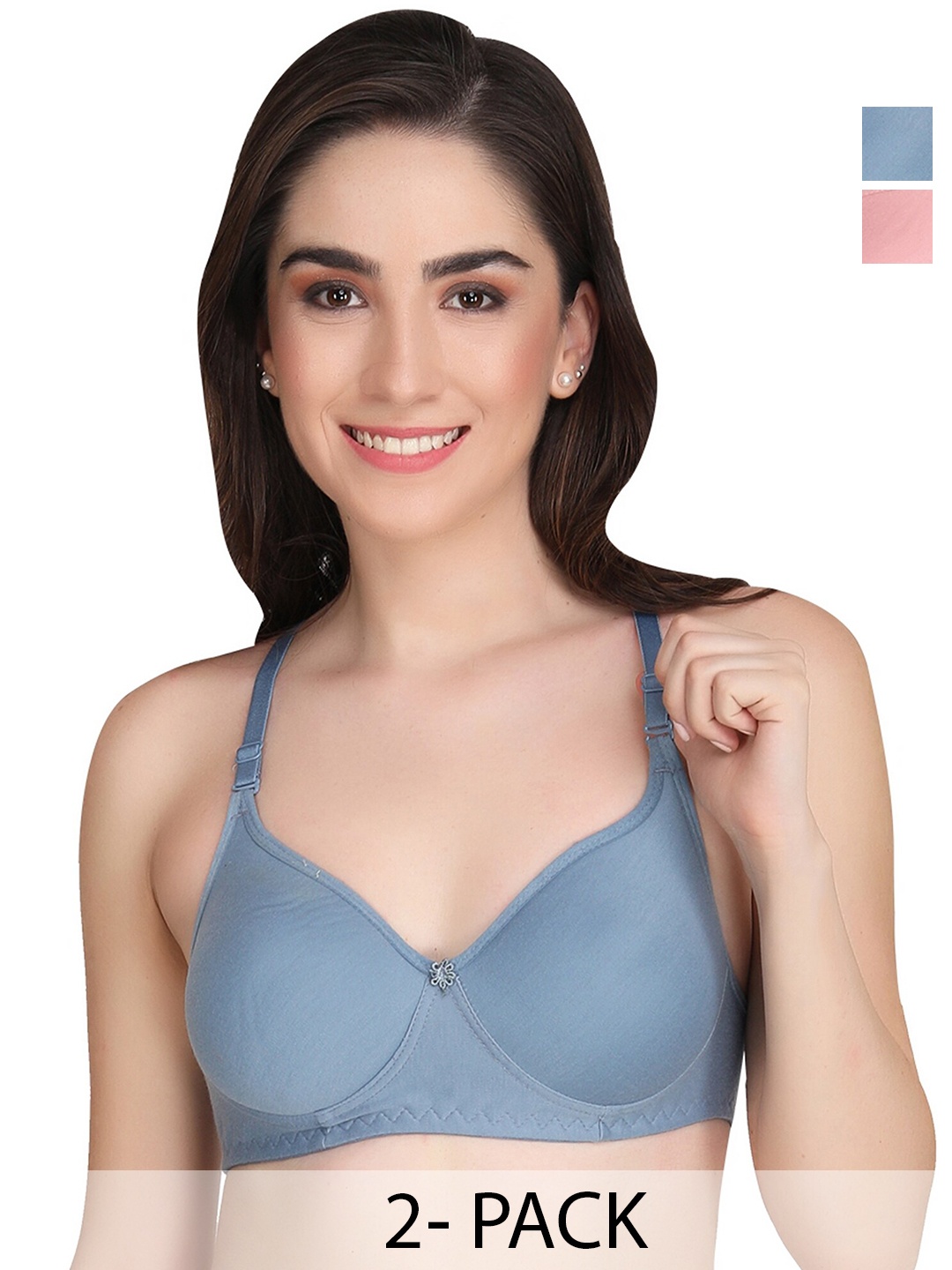 

Liigne Pack Of 2 Lightly Padded Full Coverage Bra All Day Comfort, Pink