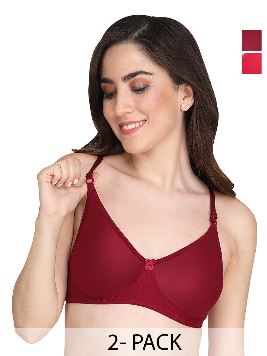 

Liigne Pack Of 2 Full Coverage Non Padded Cut And Sew T-shirt Bra With All Day Comfort, Pink