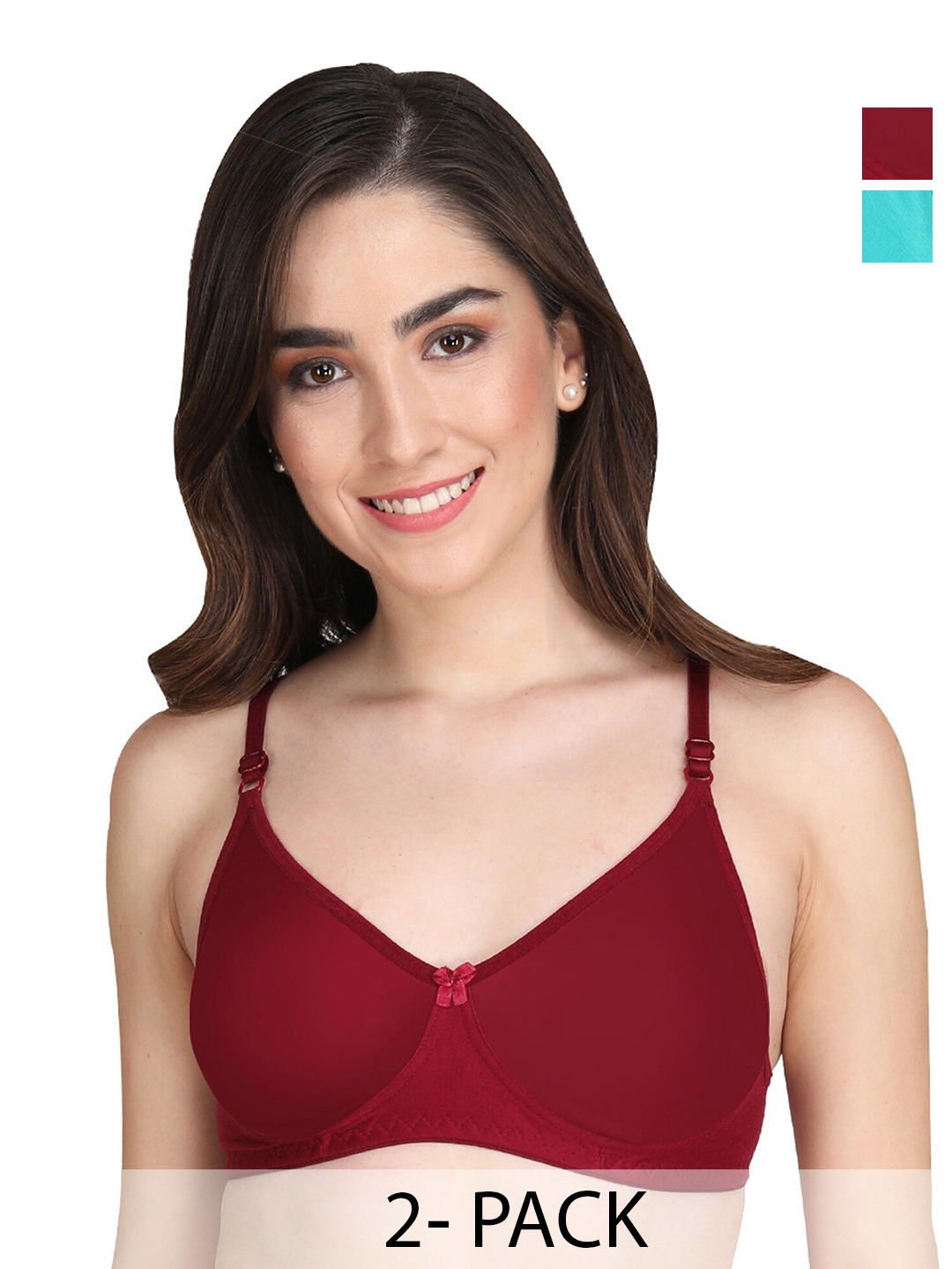 

Liigne Pack Of 2 Full Coverage Lightly Padded All Day Comfort Everyday Bras, Maroon