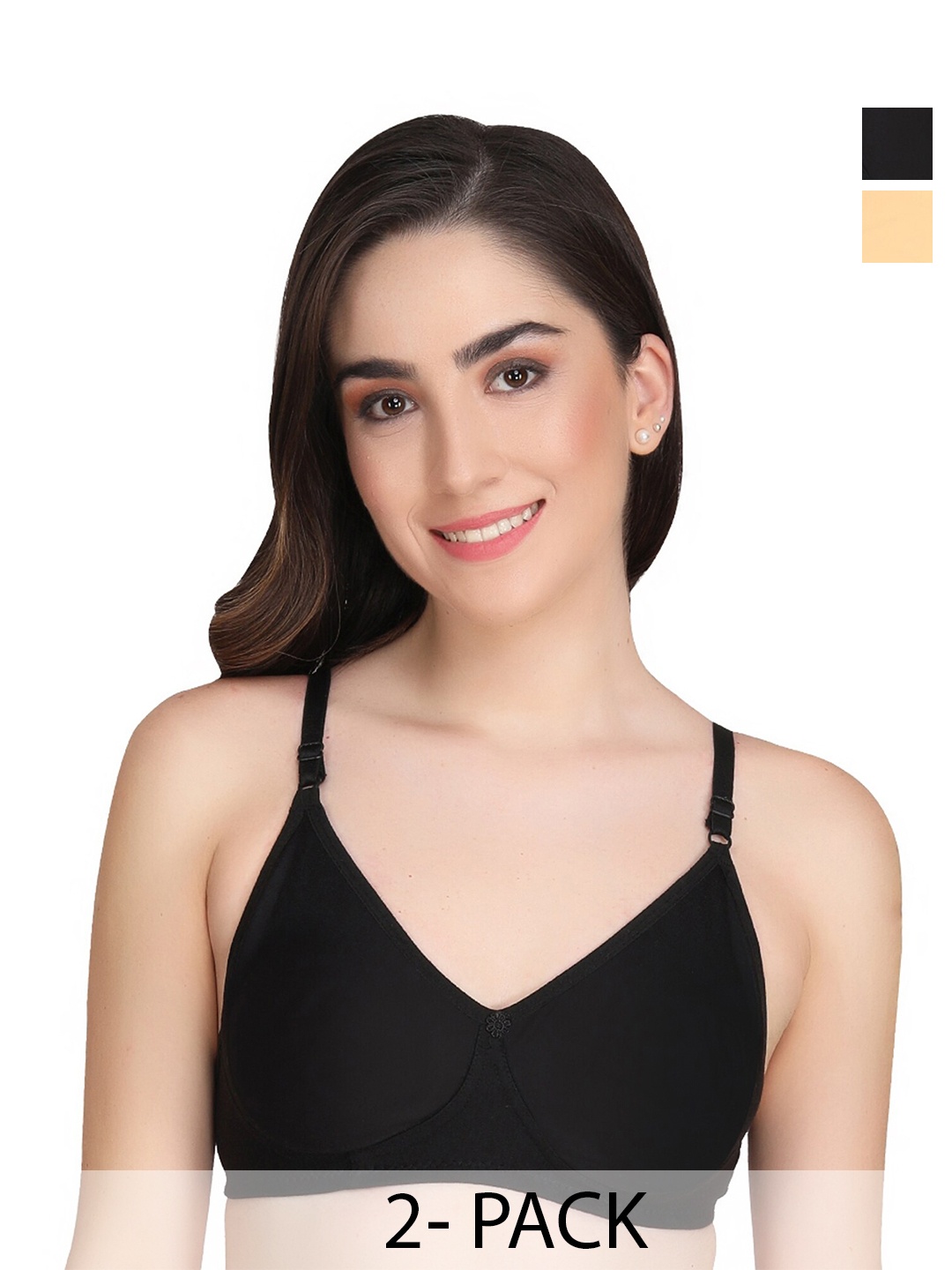 

Liigne Pack Of 2 Full Coverage Non Padded Everyday Bra With All Day Comfort, Black