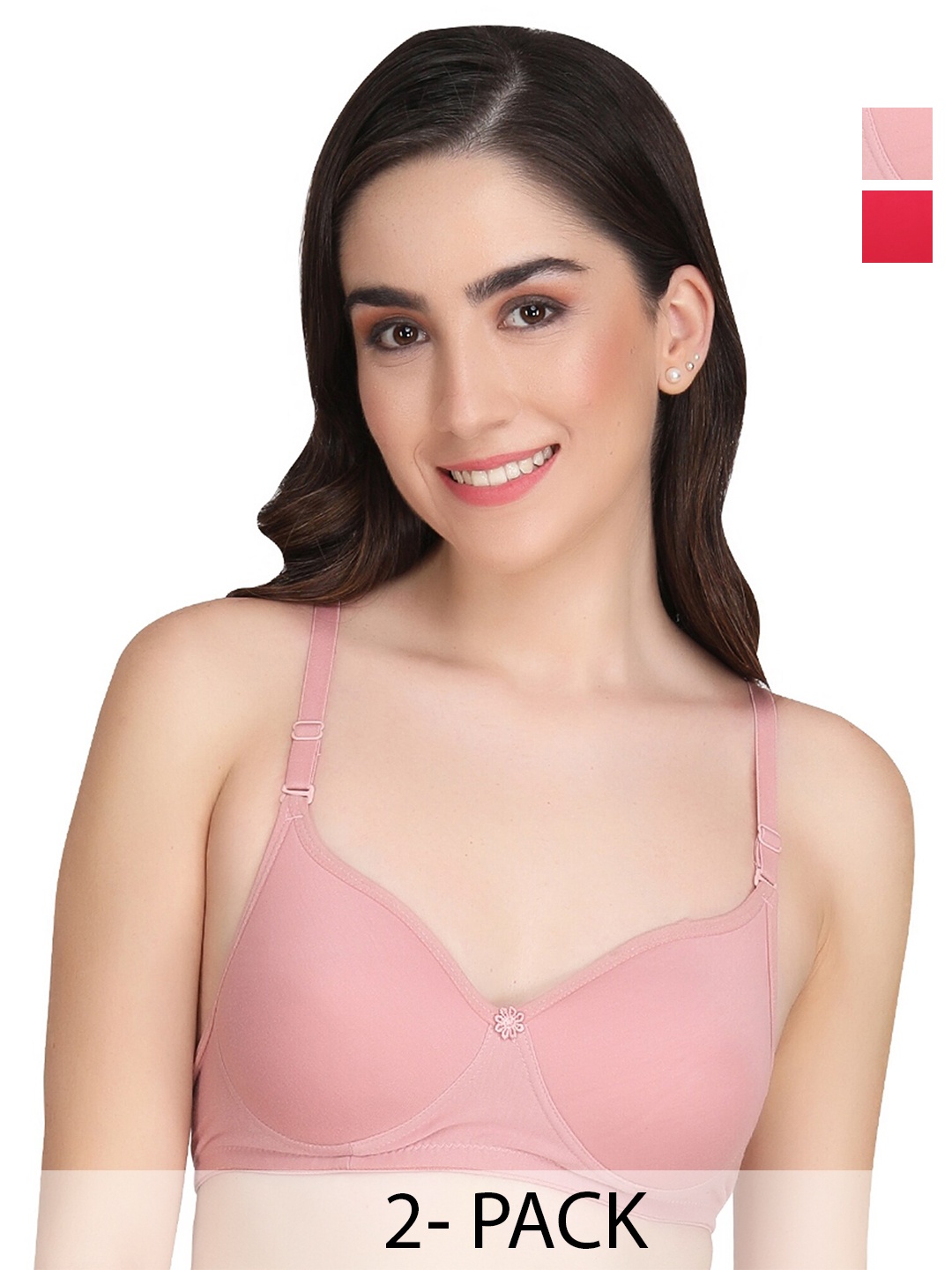 

Liigne Pack Of 2 Full Coverage Non Padded Everyday Bra With All Day Comfort, Red
